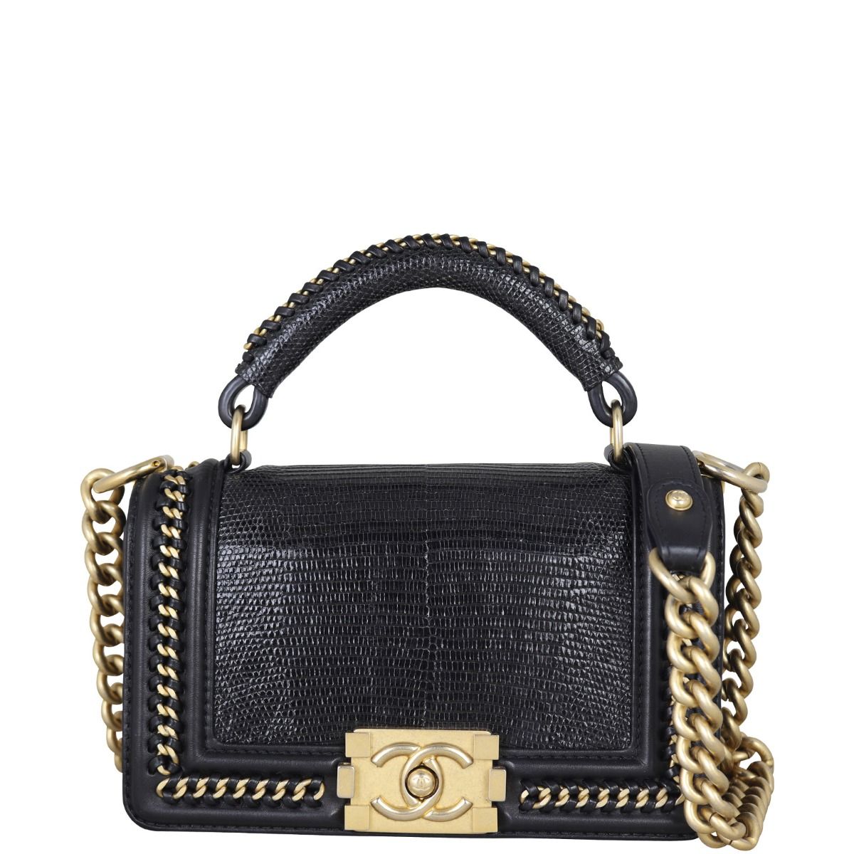 Chanel Boy Top Handle Bag Small Lizard