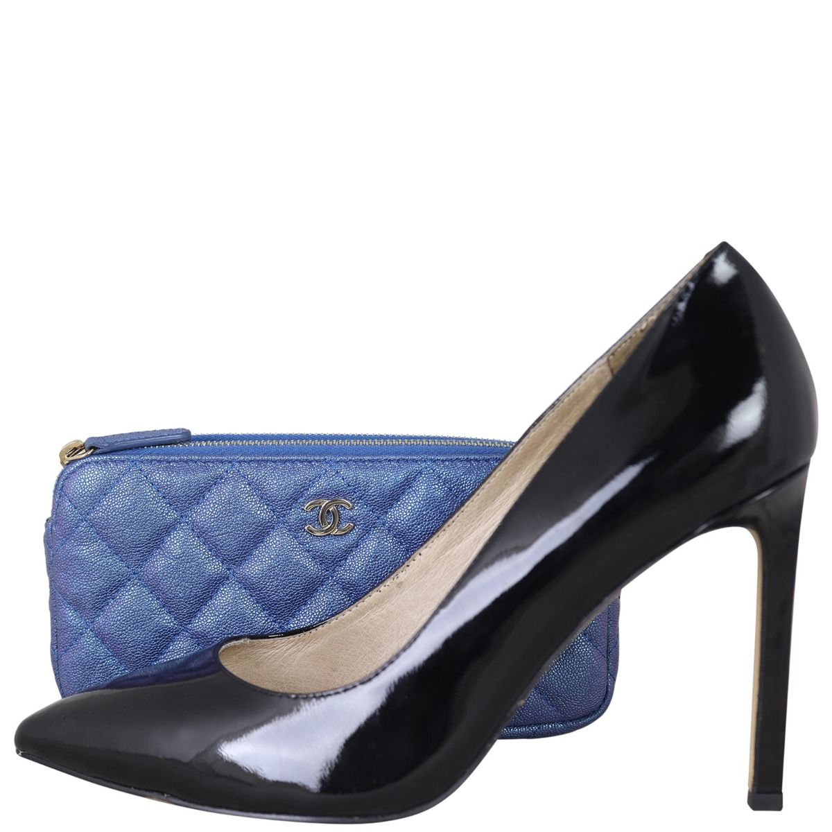 Chanel CC Double Zip Clutch with Chain | Blue