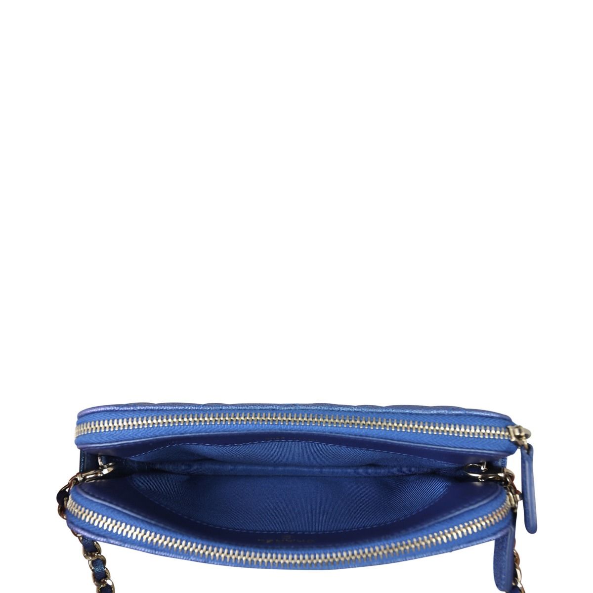 Chanel CC Double Zip Clutch with Chain | Blue