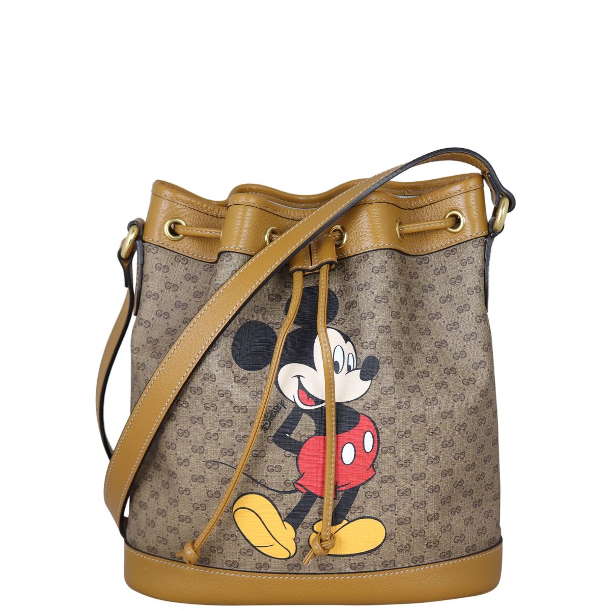 Gucci x Disney Mickey Mouse Print Canvas Leather Bucket Shoulder Bag