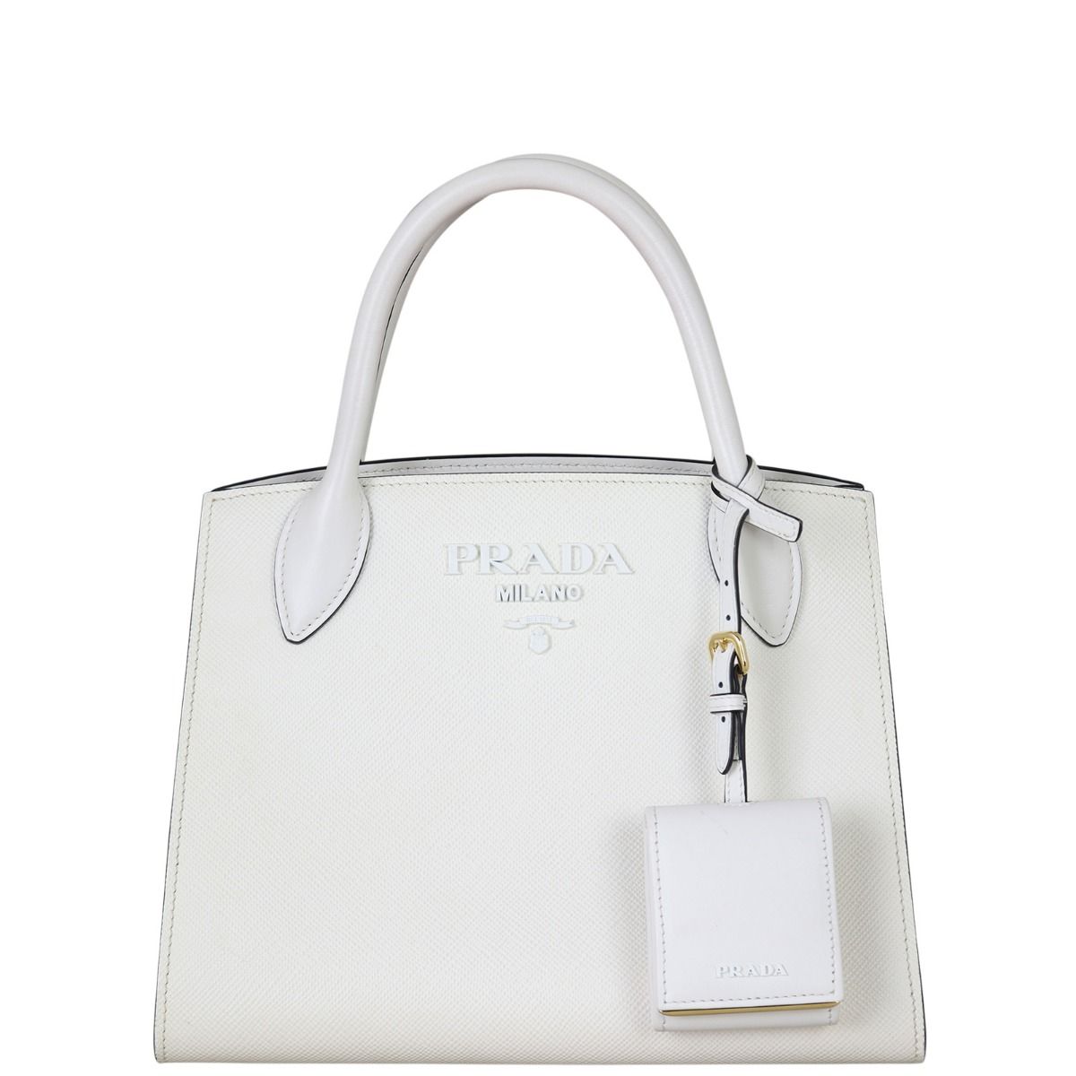 Prada Small Monochrome Saffiano Leather Bag In White