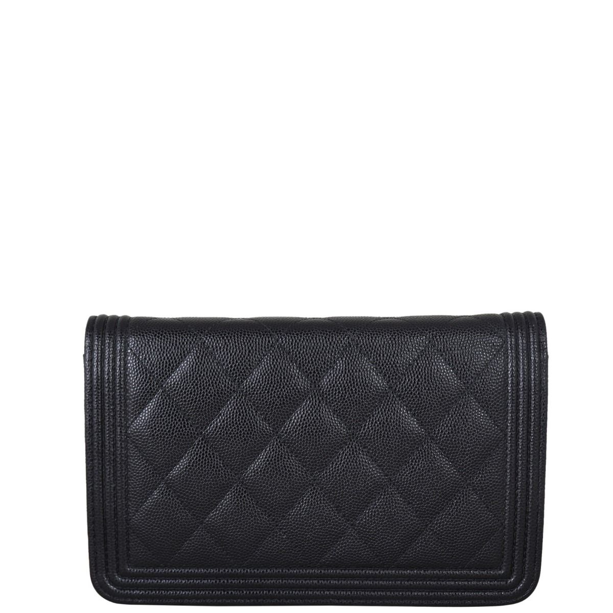 CHANEL Lambskin Quilted Boy Wallet On Chain WOC Black 1296681