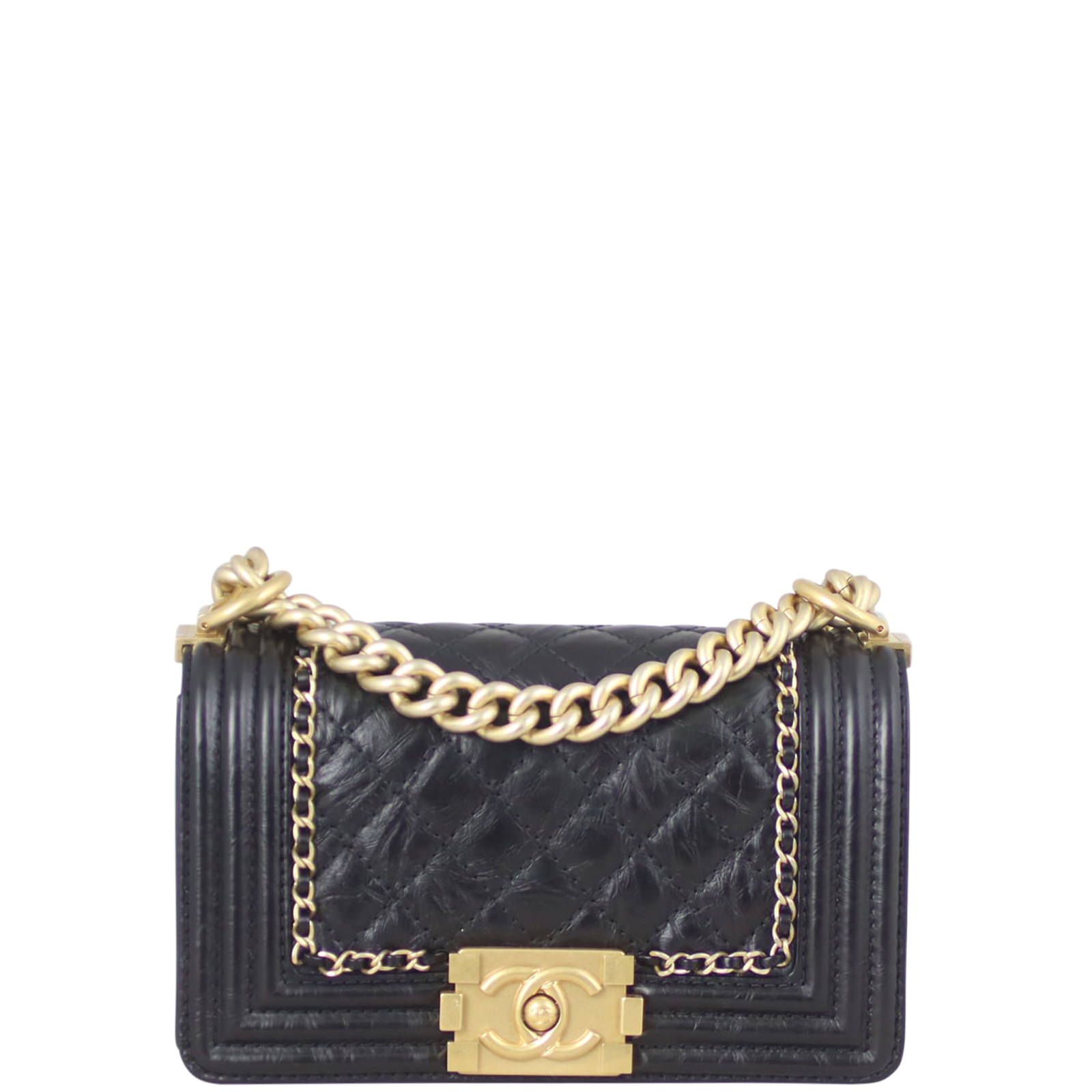 Chanel boy bag gold black outlet