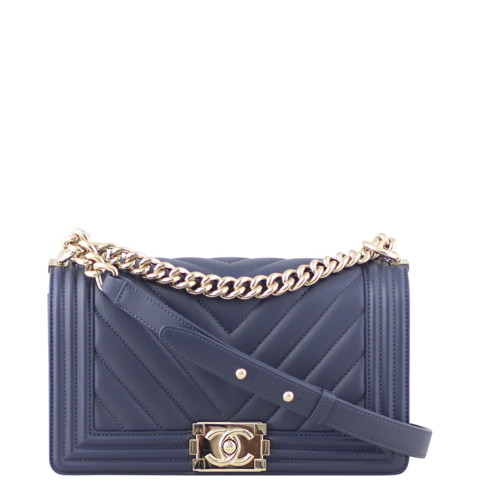 Chanel Boy Chevron Old Medium Navy Blue