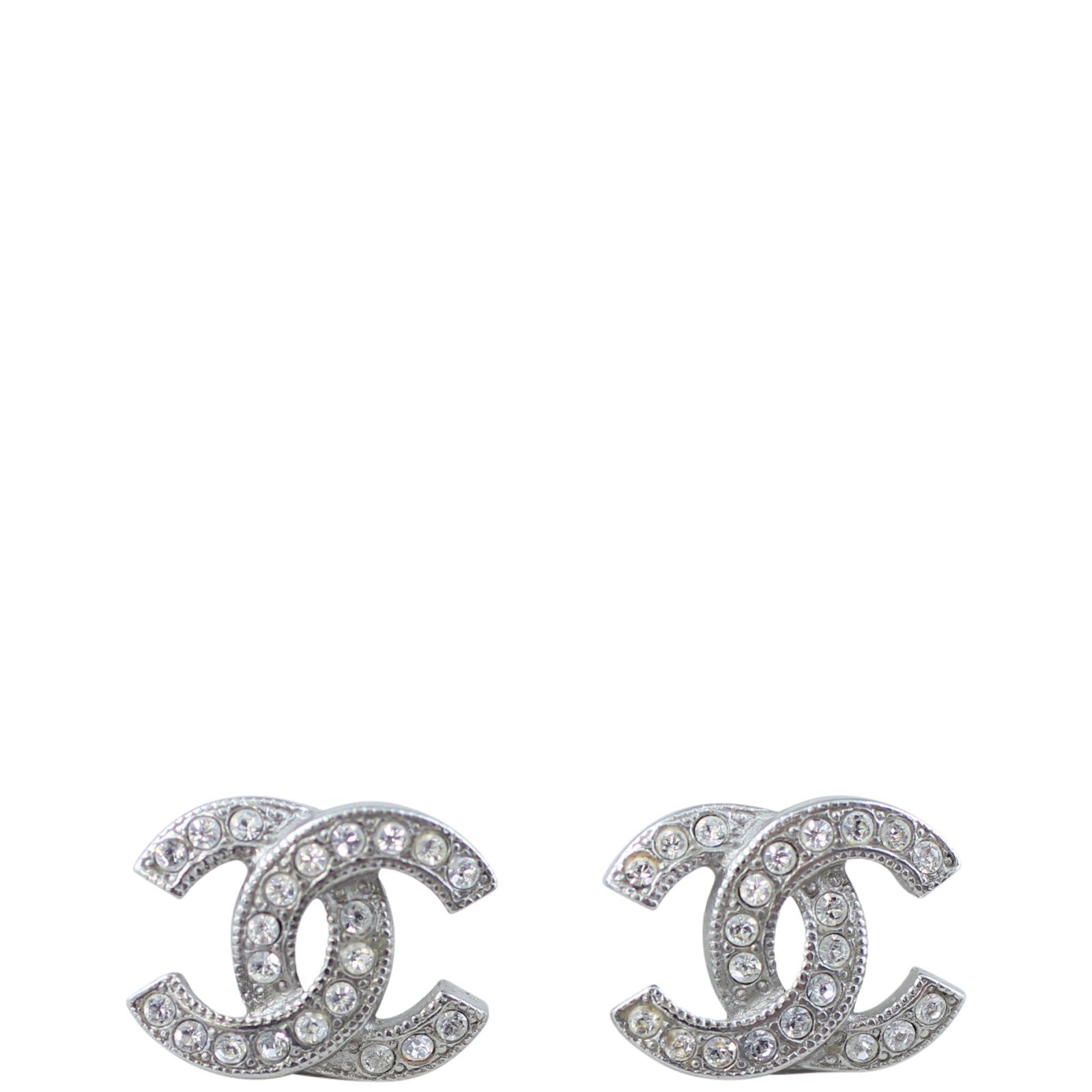 Chanel crystal cc earrings silver store