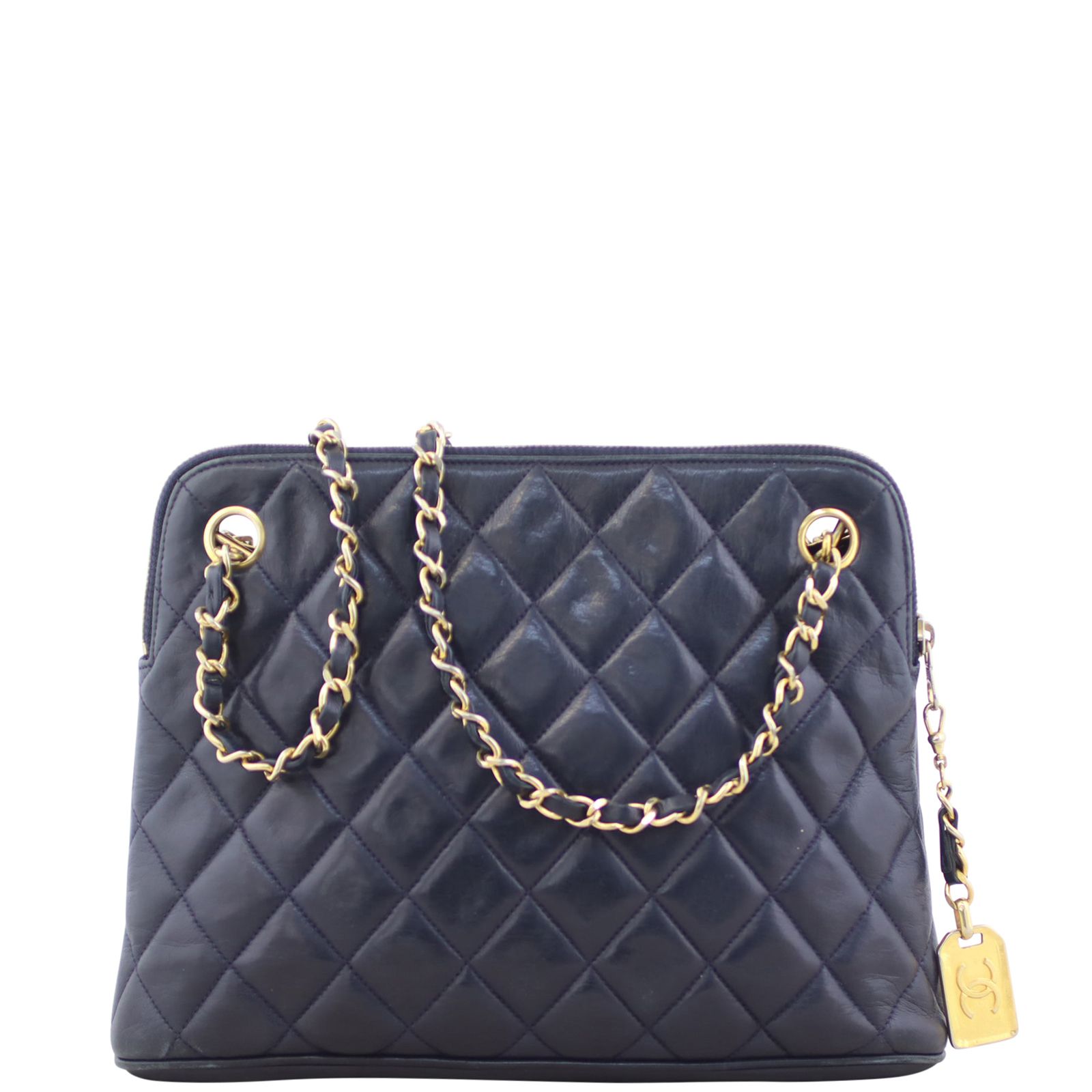Chanel CC Quilted Tote Bag Navy Blue
