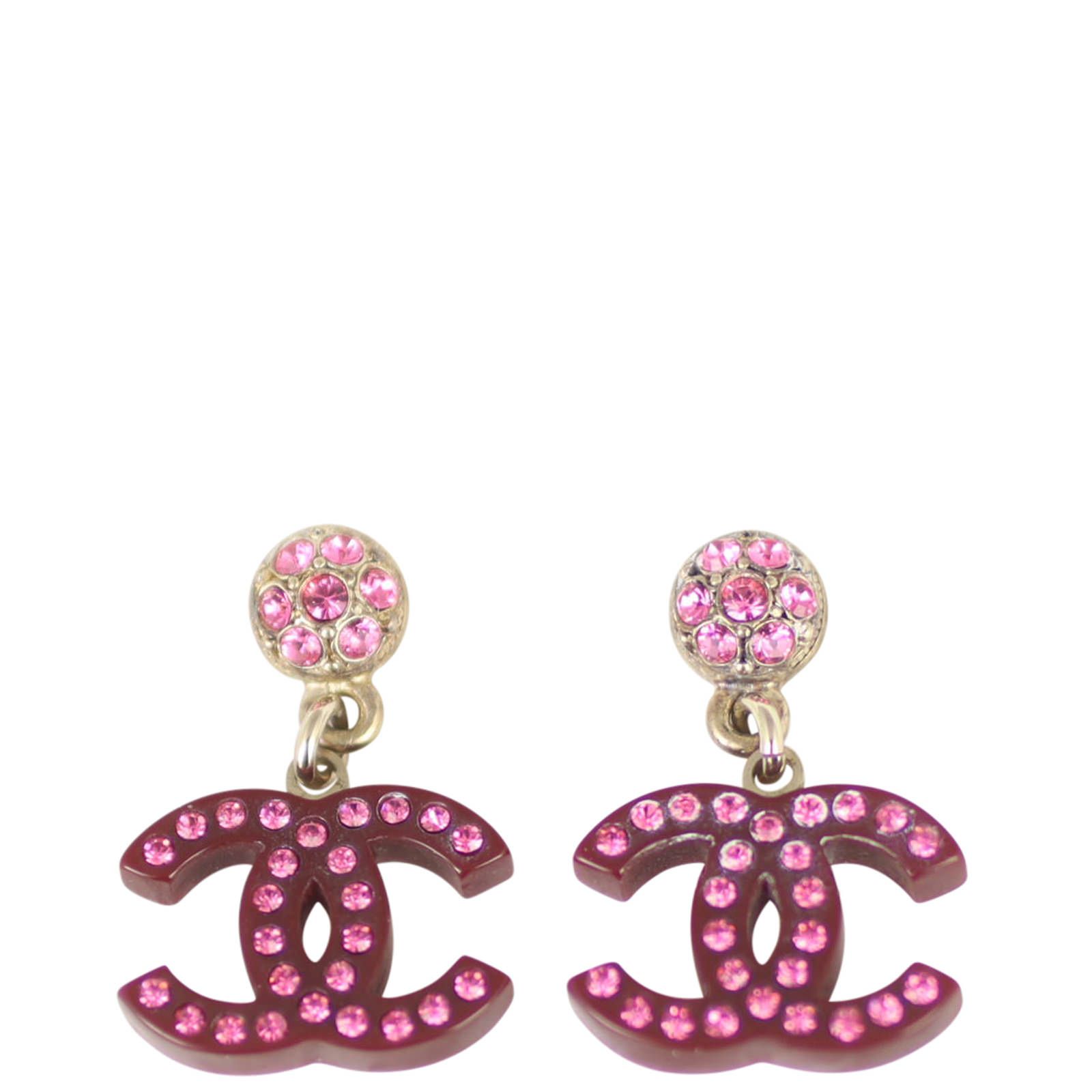 Chanel Crystal Embellished CC Drop Earrings