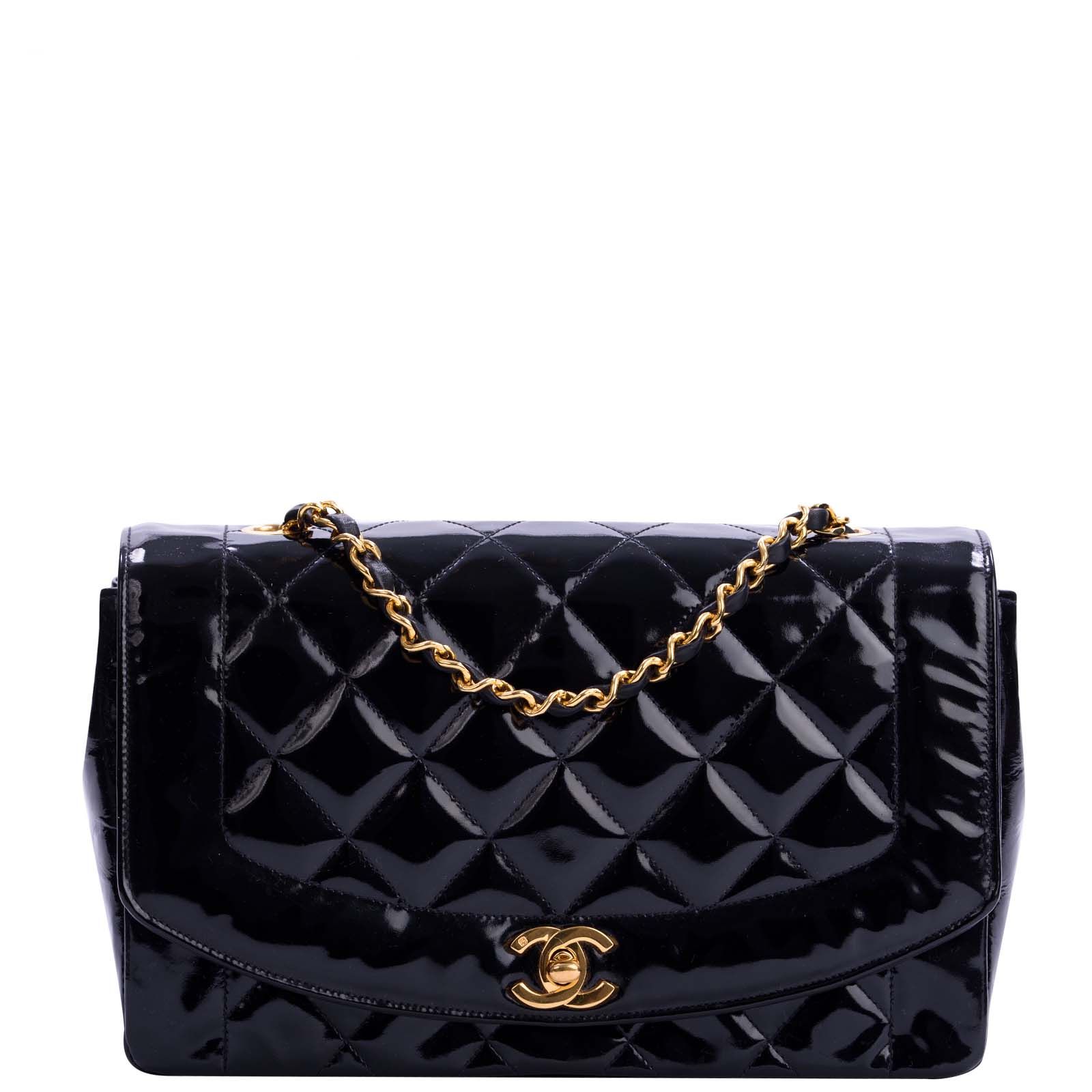 Chanel Quilted Diana Patent Flap Bag Black GHW