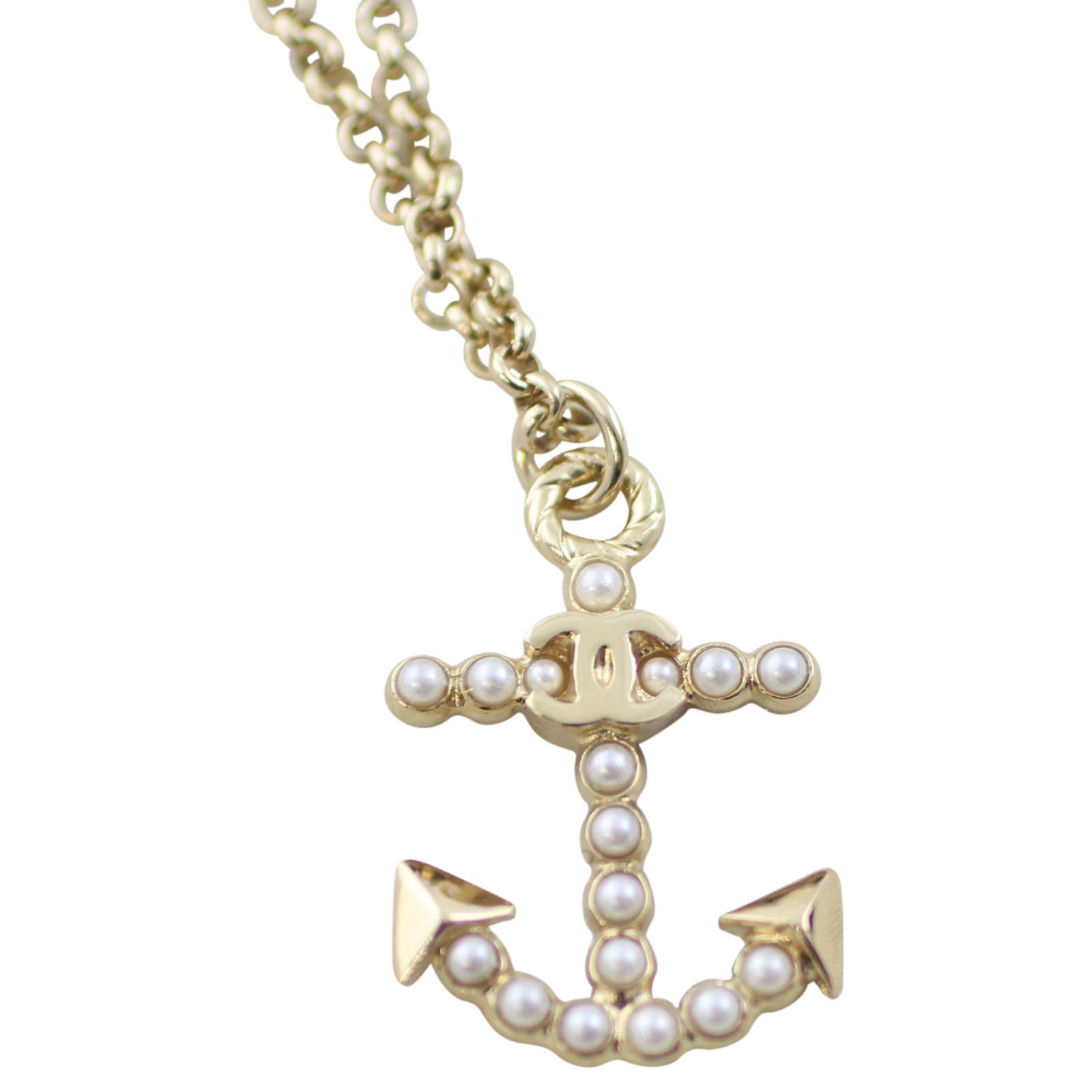 Chanel Faux Pearl Anchor Necklace