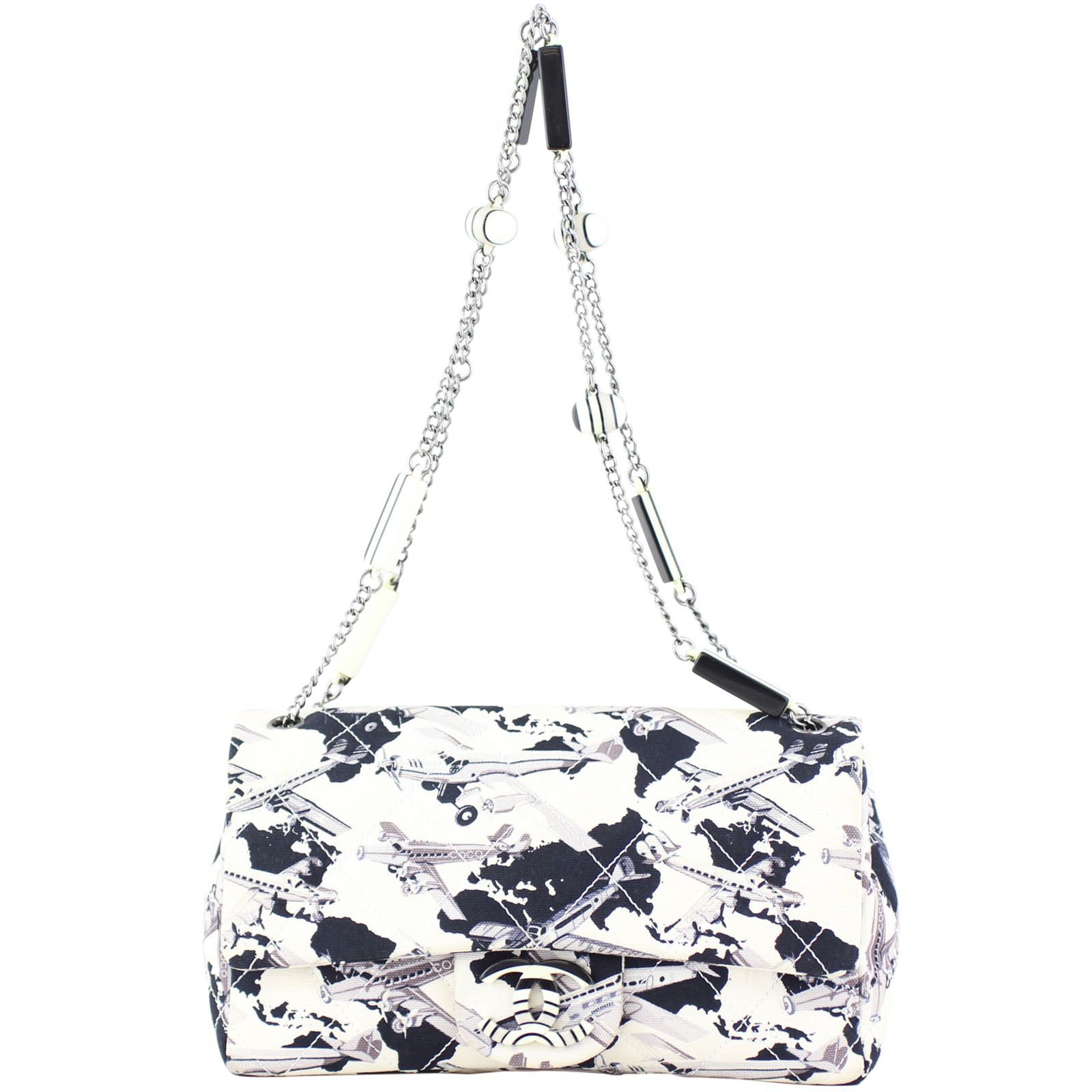 Chanel Printed Airplane Canvas Single Flap Medium