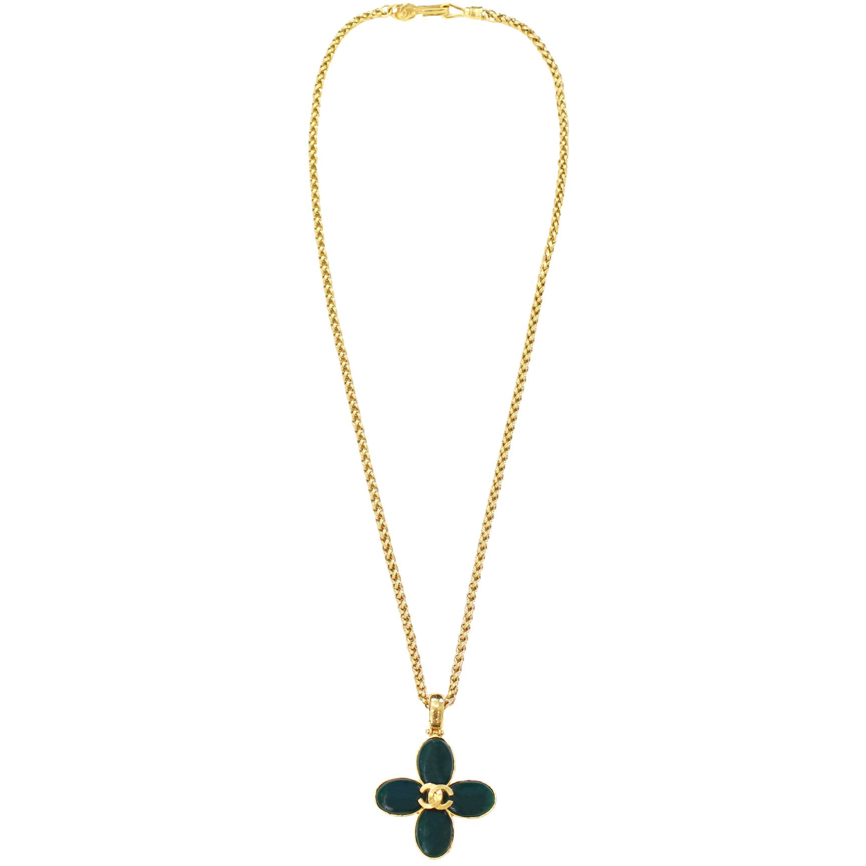 Chanel Vintage CC Four Leaf Clover Pendant Necklace