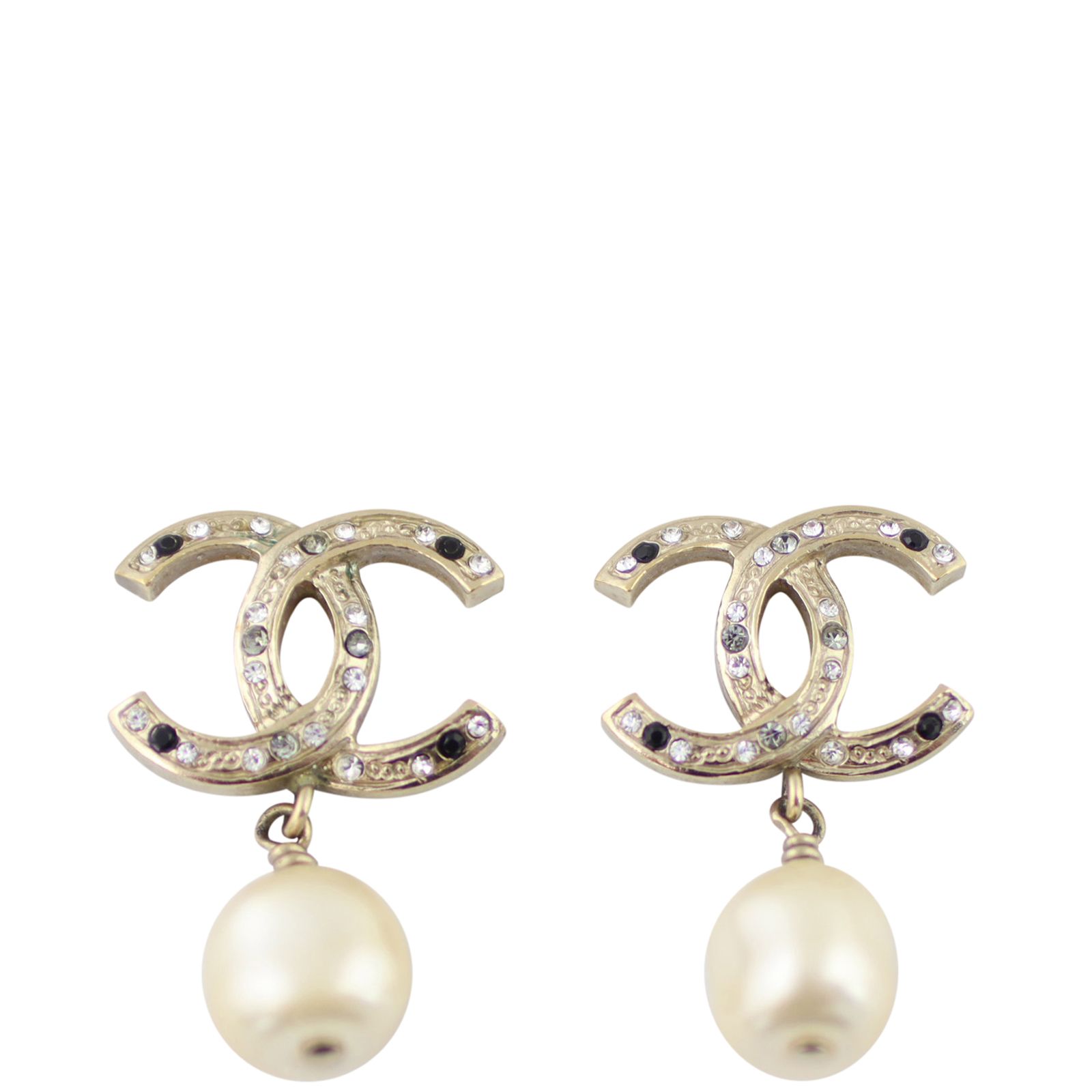 Chanel CC Glass Pearl Drop Earrings