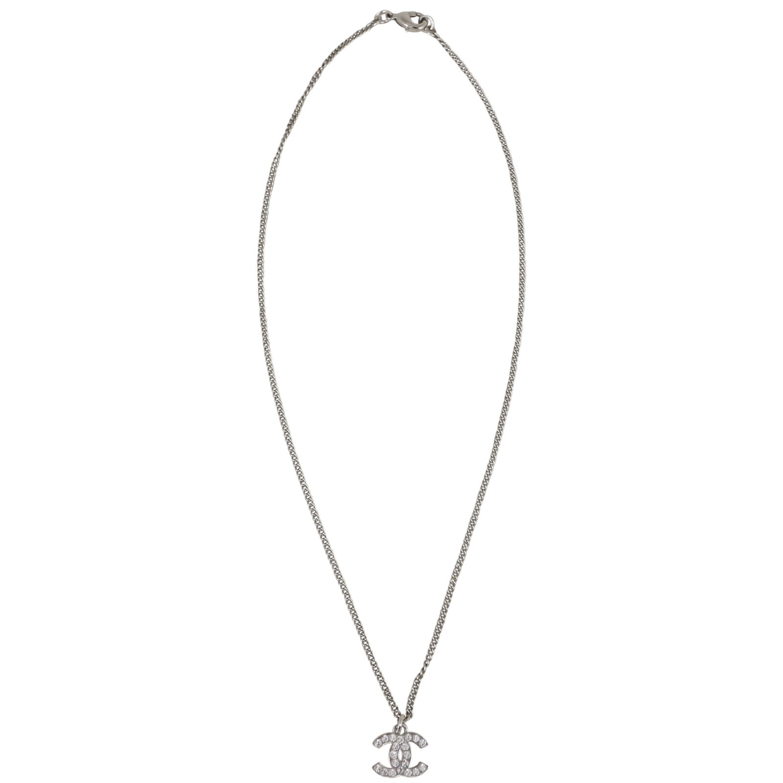 Chanel Cc Crystal Silver Tone Pendant Necklace in Metallic  Lyst