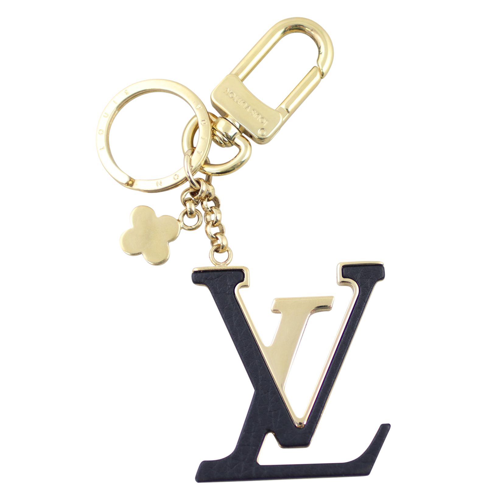 Louis Vuitton Goldtone Metal and Black Leather Very Key Holder and Bag Charm