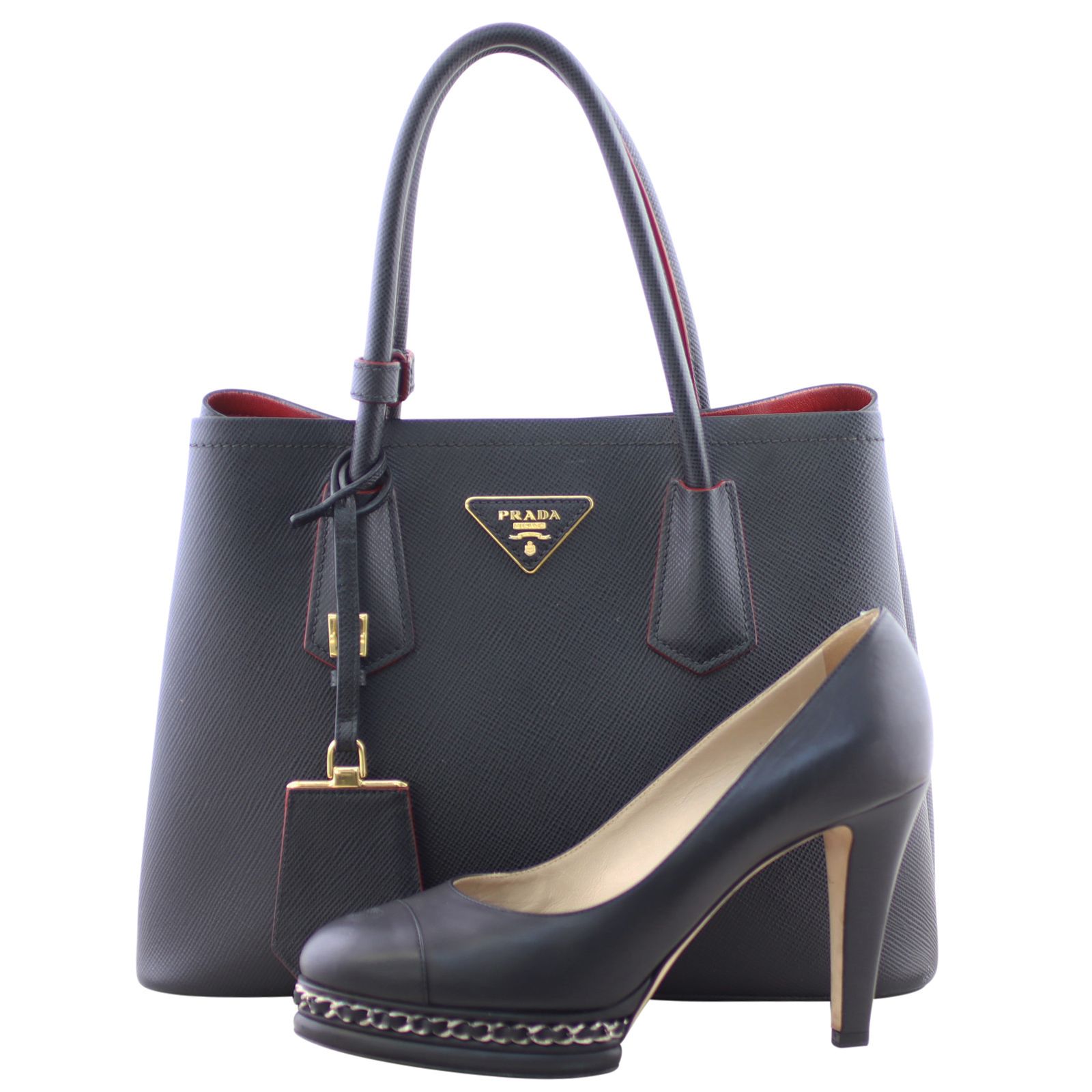 Prada saffiano cuir double small tote bag on sale