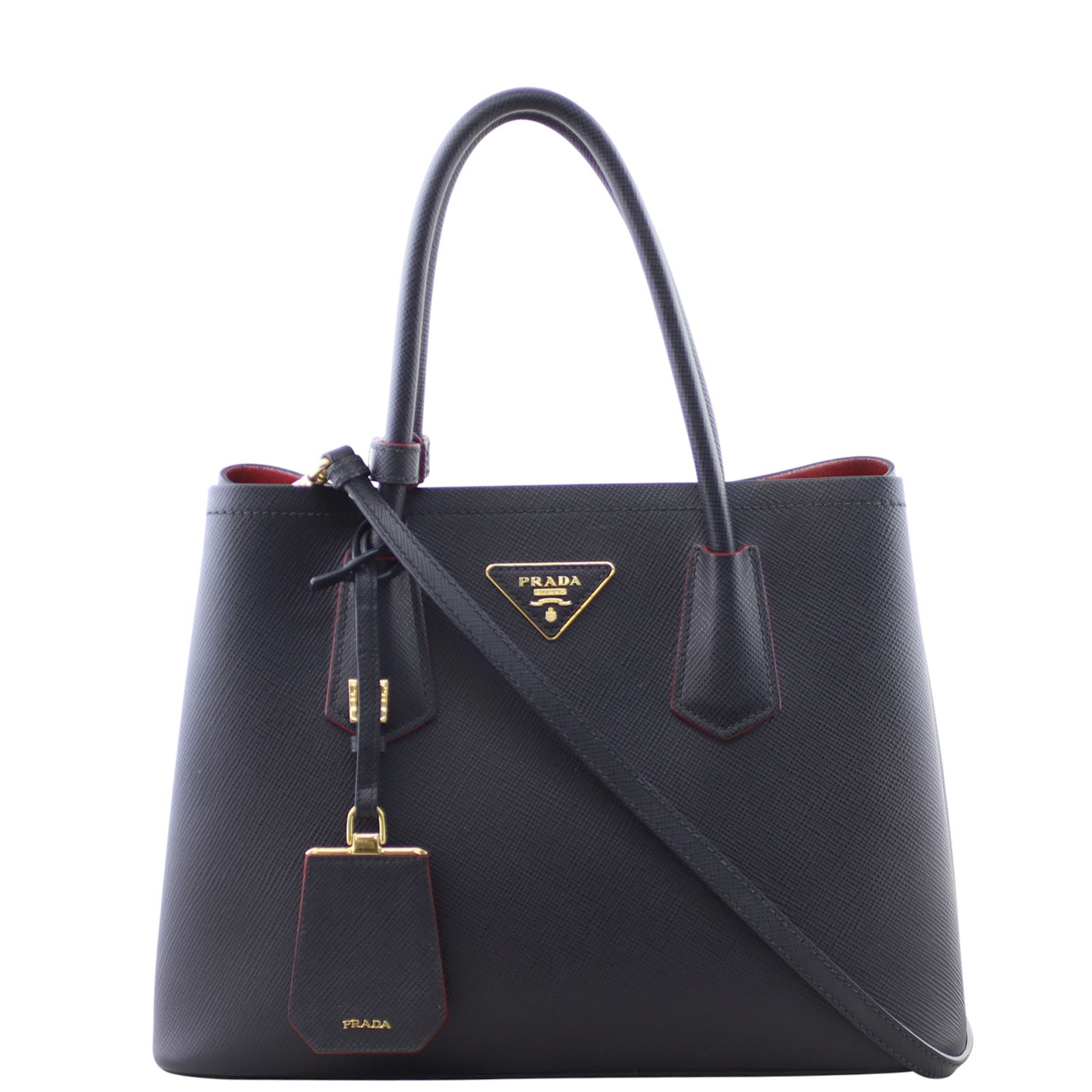 Prada saffiano cuir double small tote bag on sale