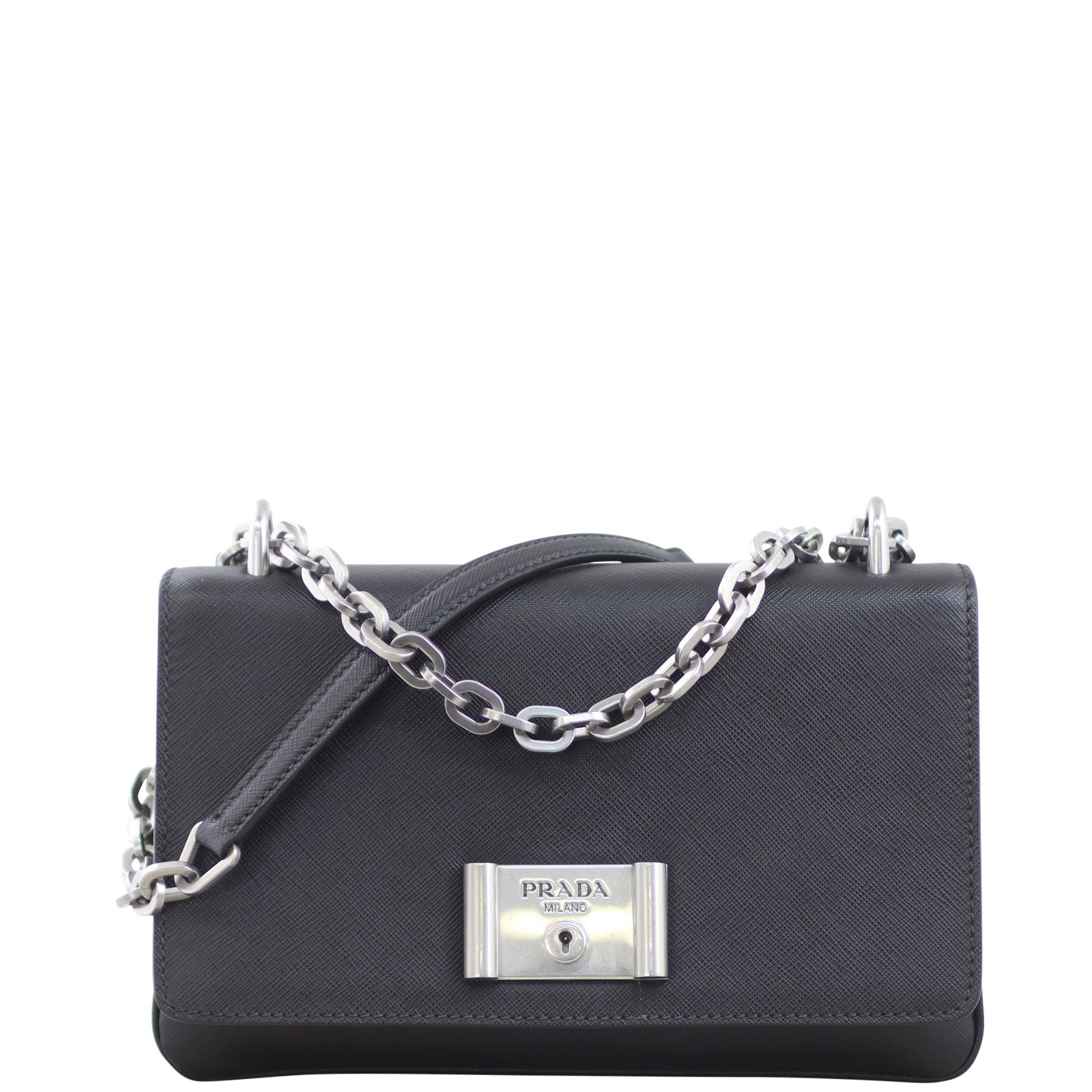 Prada Saffiano Lux Chain Lock Flap Bag