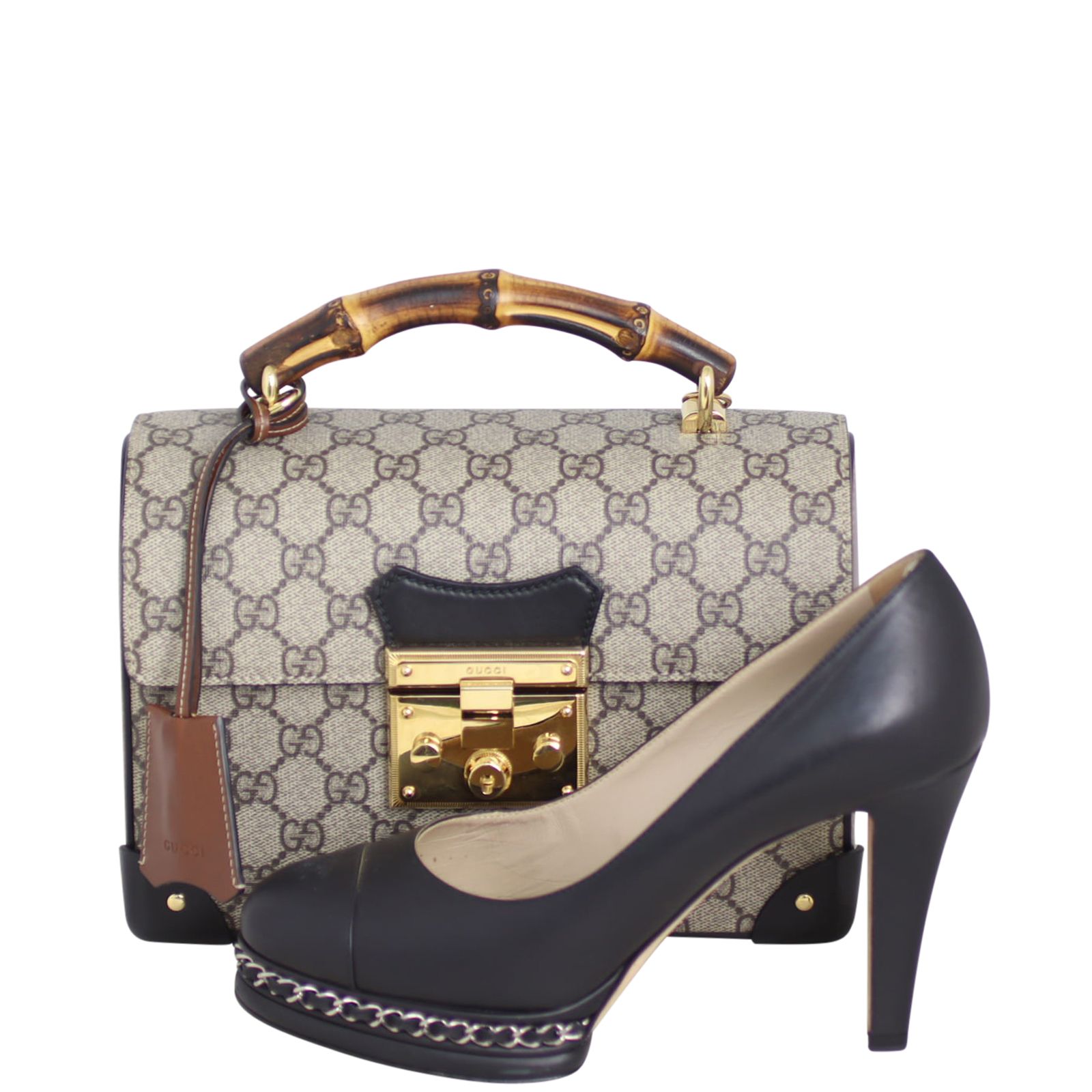 Gucci GG Supreme Padlock Bamboo Handle Small Bag