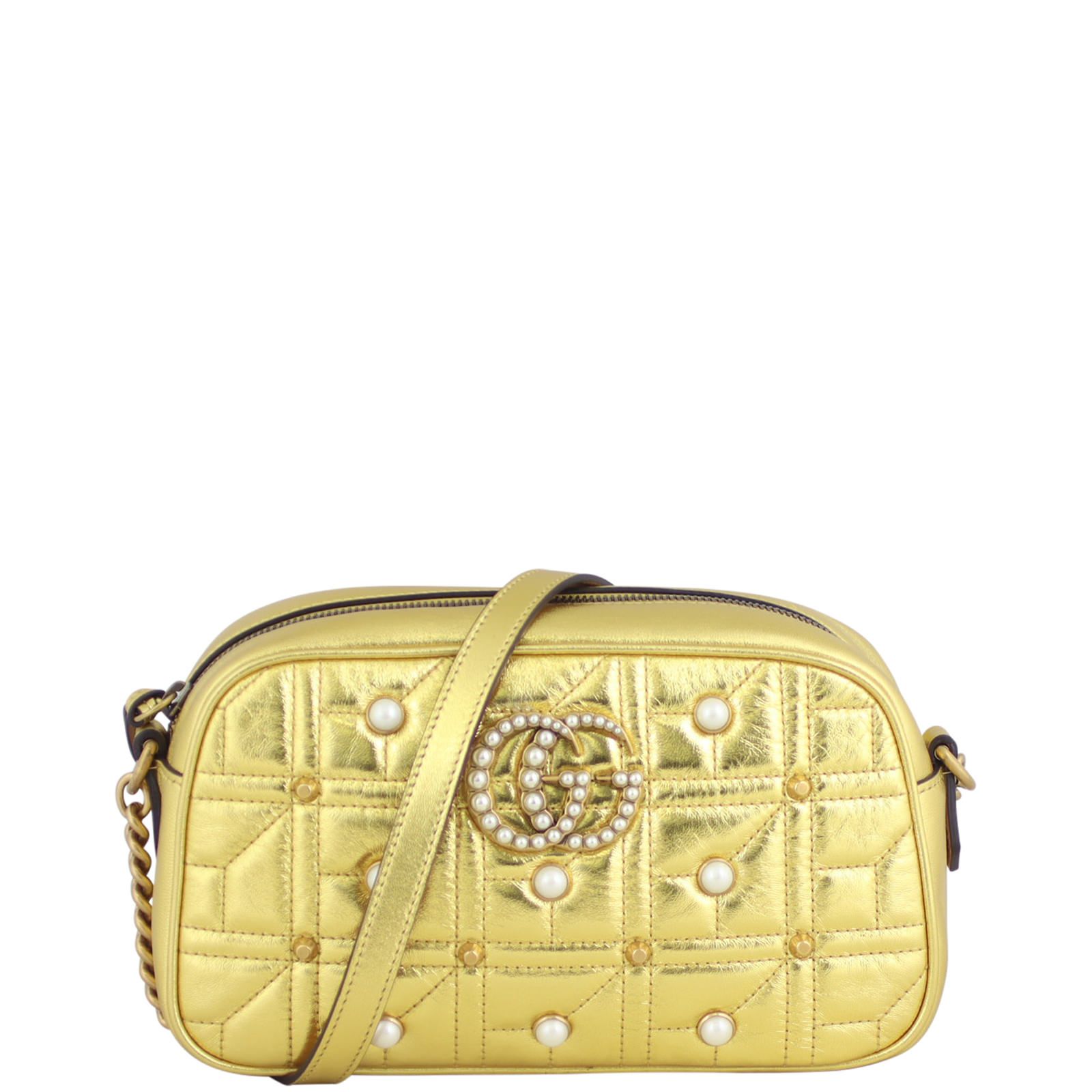 Gucci Marmont Matelasse Pearl Embellished Small Camera Bag