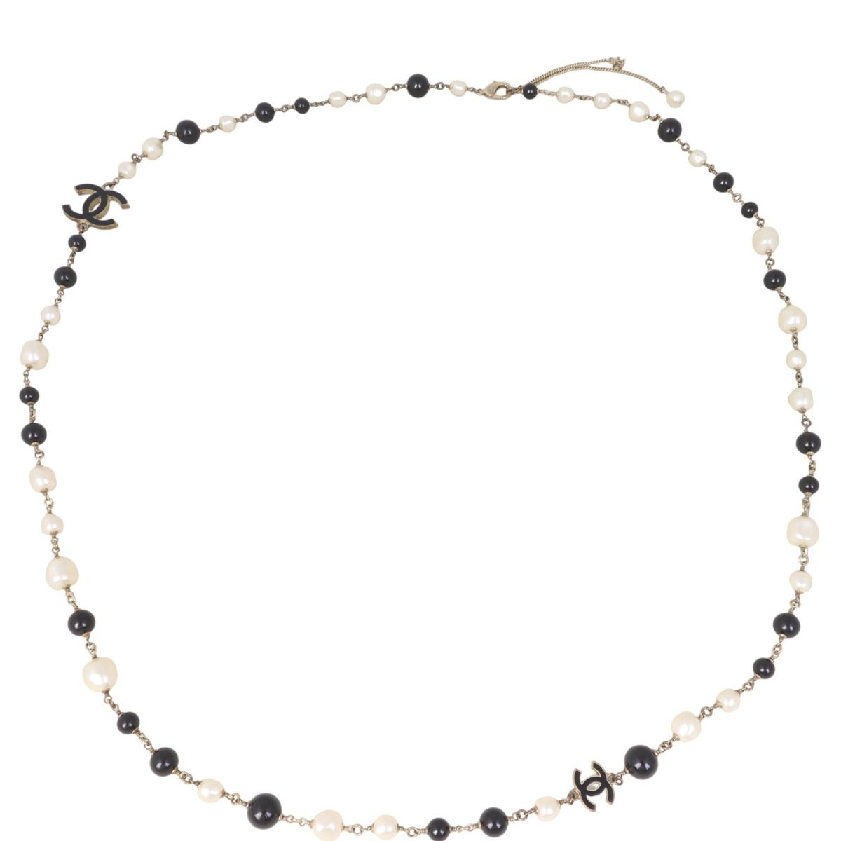 Chanel CC Beaded Long Necklace Black Enamel