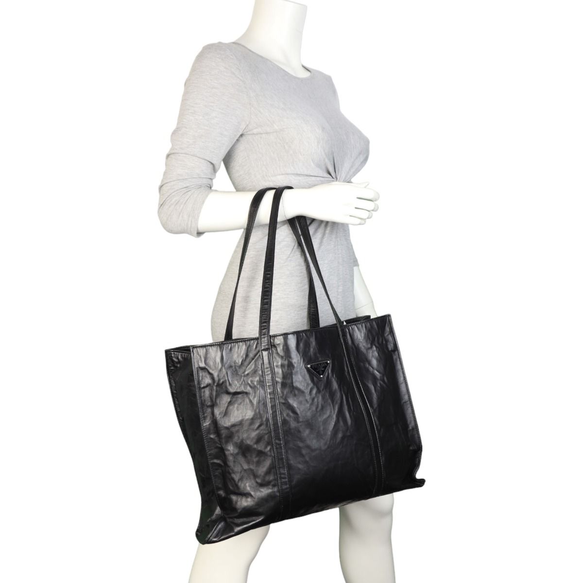 Prada - Black Antique Nappa Leather Mini Tote | Mitchell Stores