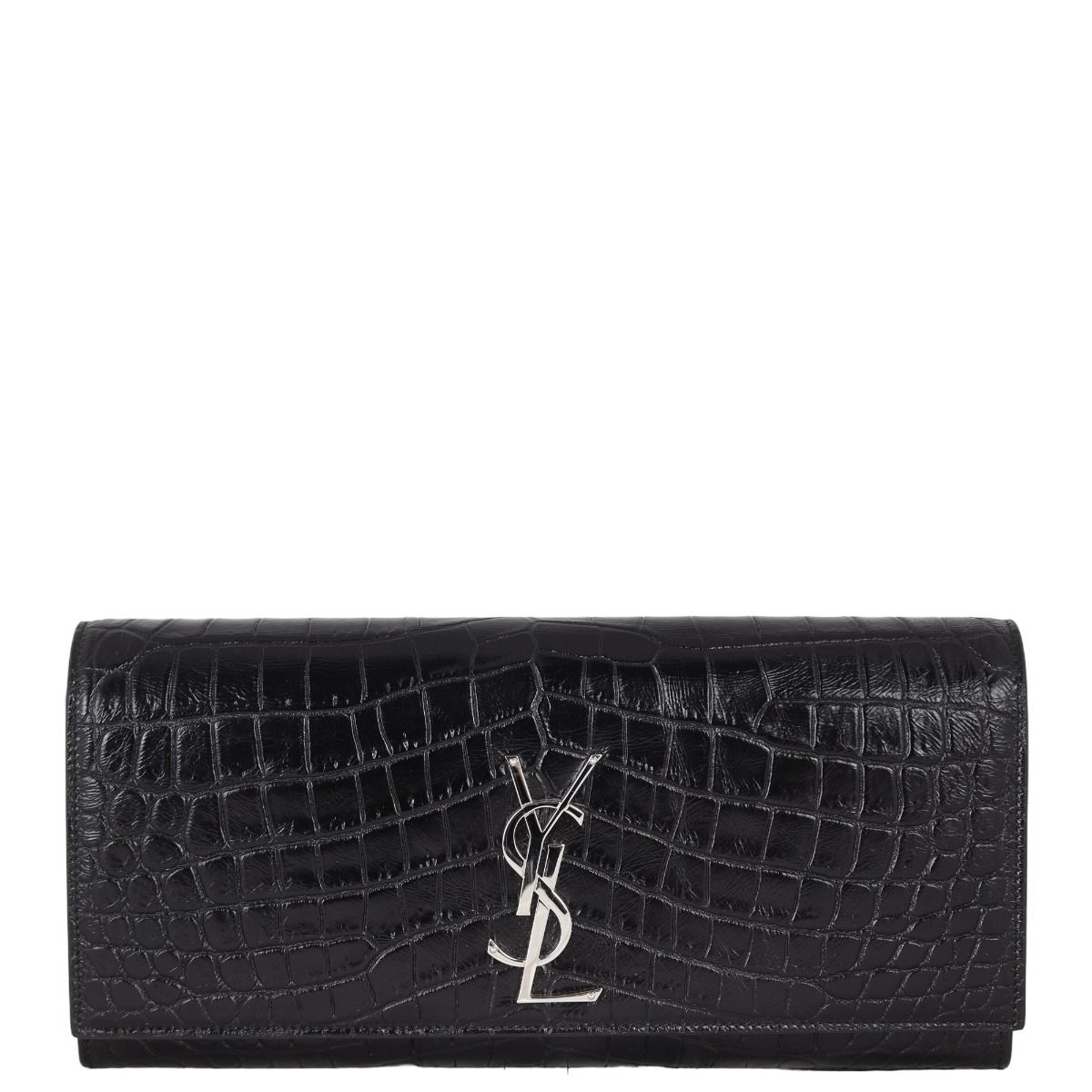Saint Laurent Monogram Kate Clutch Croc Embossed