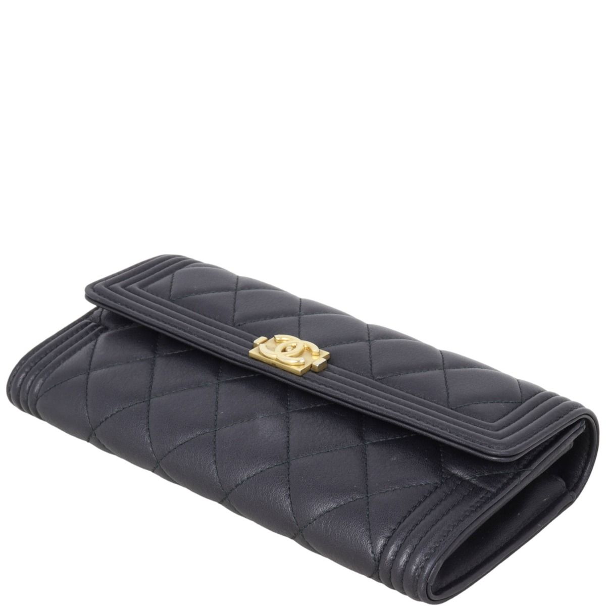 Chanel Boy Long Flap Wallet Black Lambskin