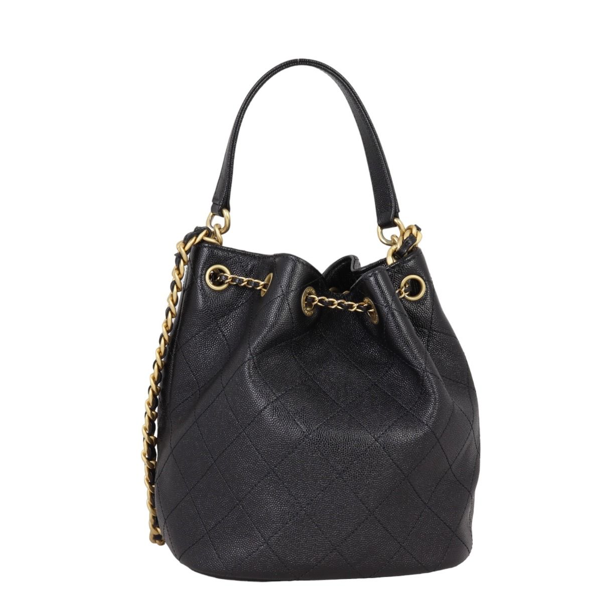 Chanel Quilted CC Drawstring Bucket Bag Caviar