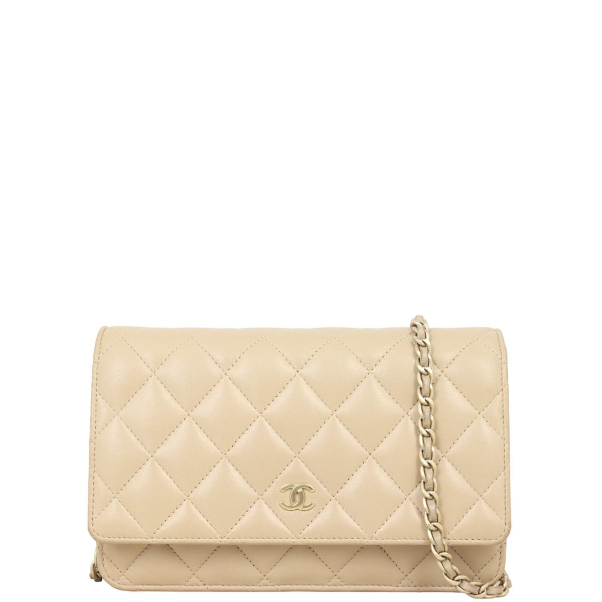Tan chanel wallet on a chain sales