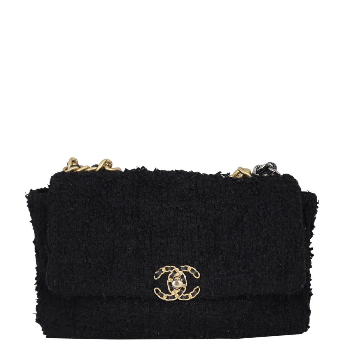 Black tweed chanel bag on sale