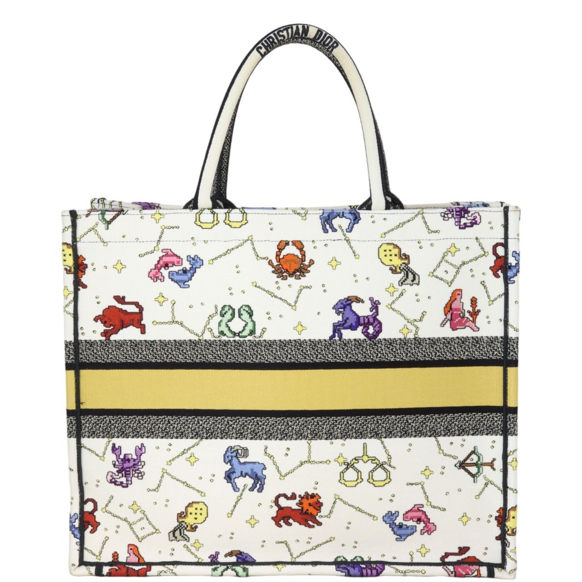 Dior Book Tote/Dior Zodiac バッグ スモール Christian Dior White Multicolor Embroidered Pixel Zodiac