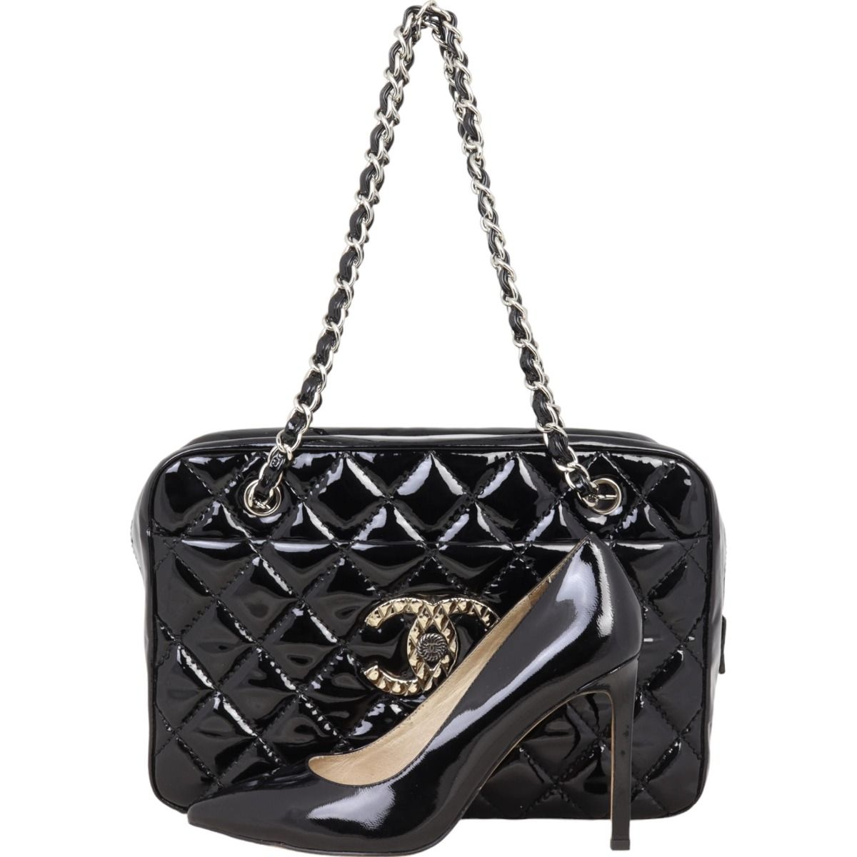 Chanel Brilliant Patent Camera Bag Large Black