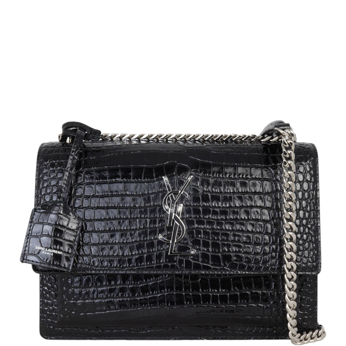 Saint Laurent Sunset Medium Croc Embossed