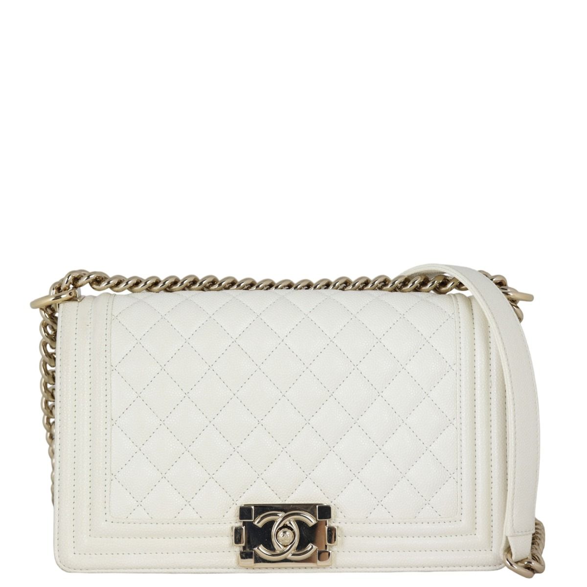 Chanel Boy Old Medium White Caviar