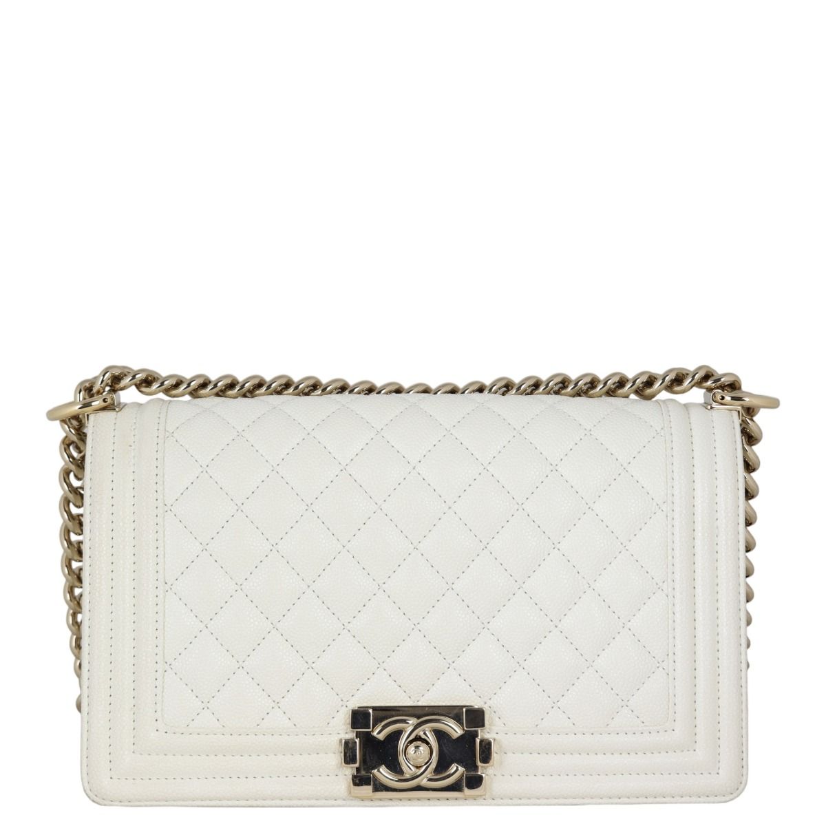 Chanel Boy Old Medium White Caviar