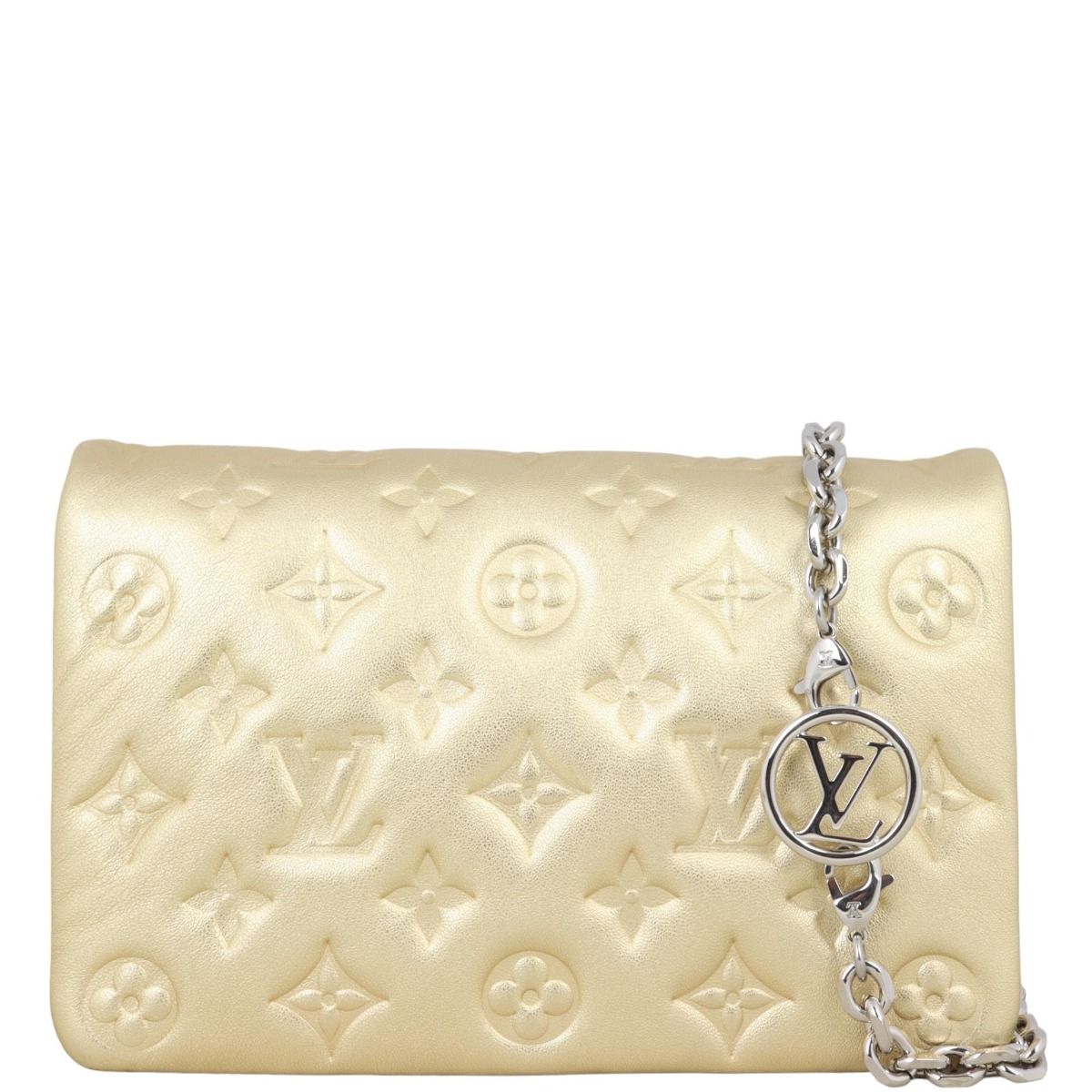 Quilted lambskin wallet with detachable chain strap sale