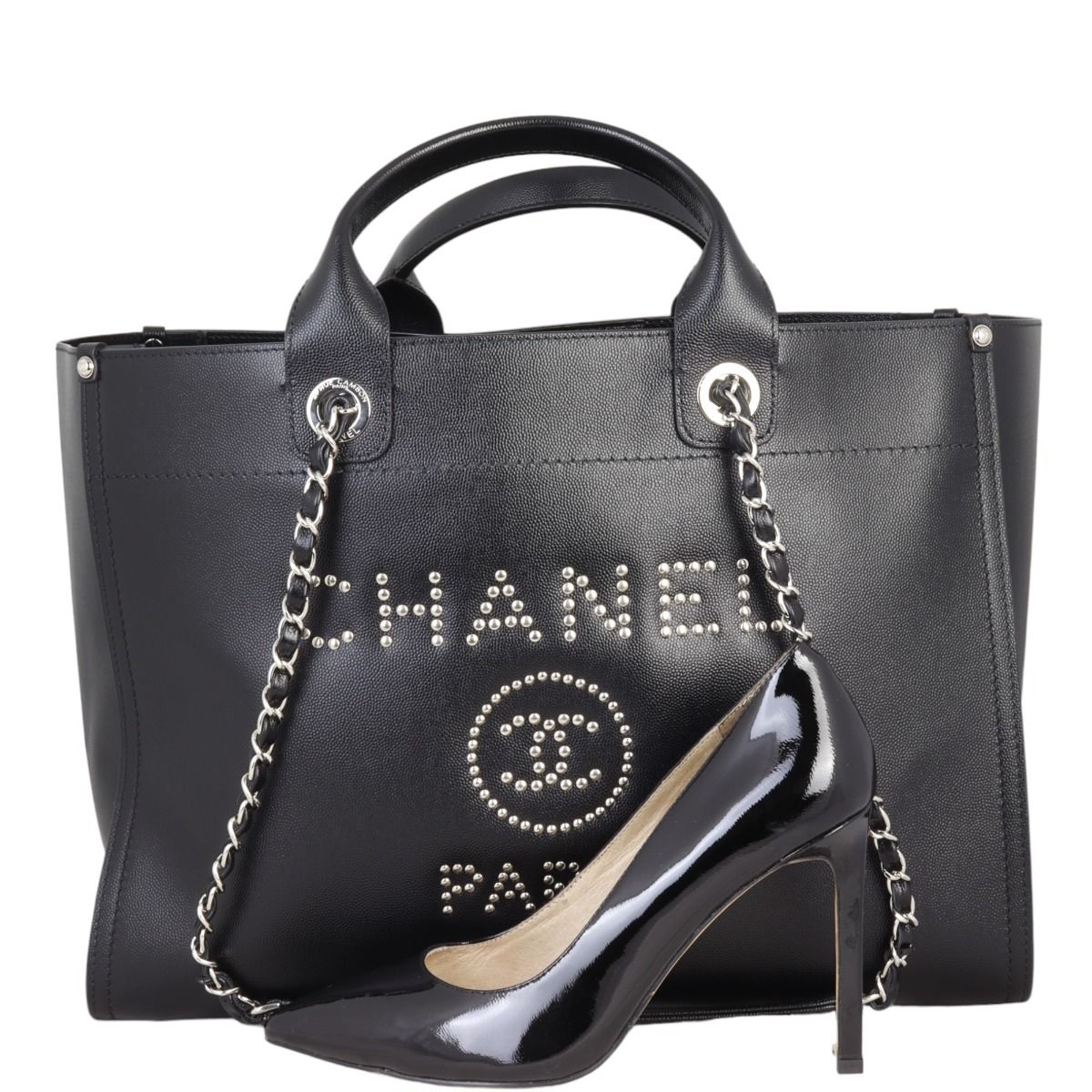 Chanel Deauville Studded Leather Tote Large