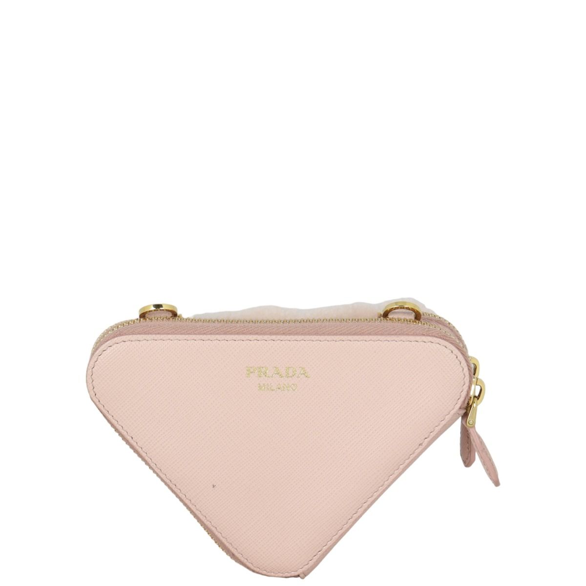 PRADA＊Triangular shearling and Saffiano leatherポーチ＊送込 Prada Triangle Saffiano Shearling Mini Bag