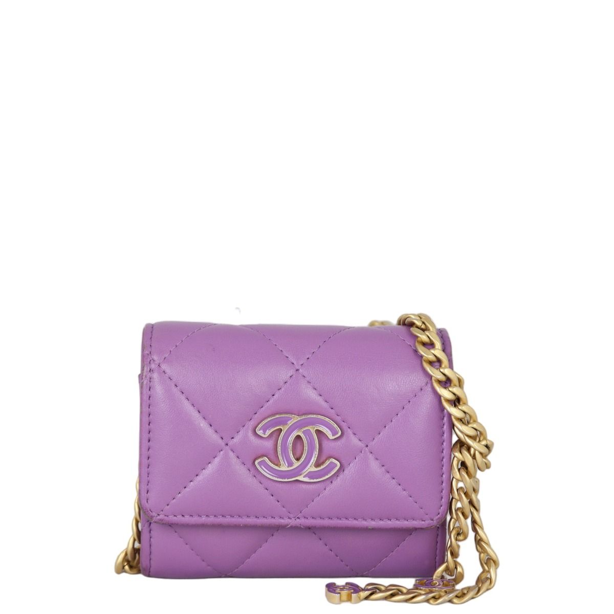 Chanel CC Card Holder on Chain Purple