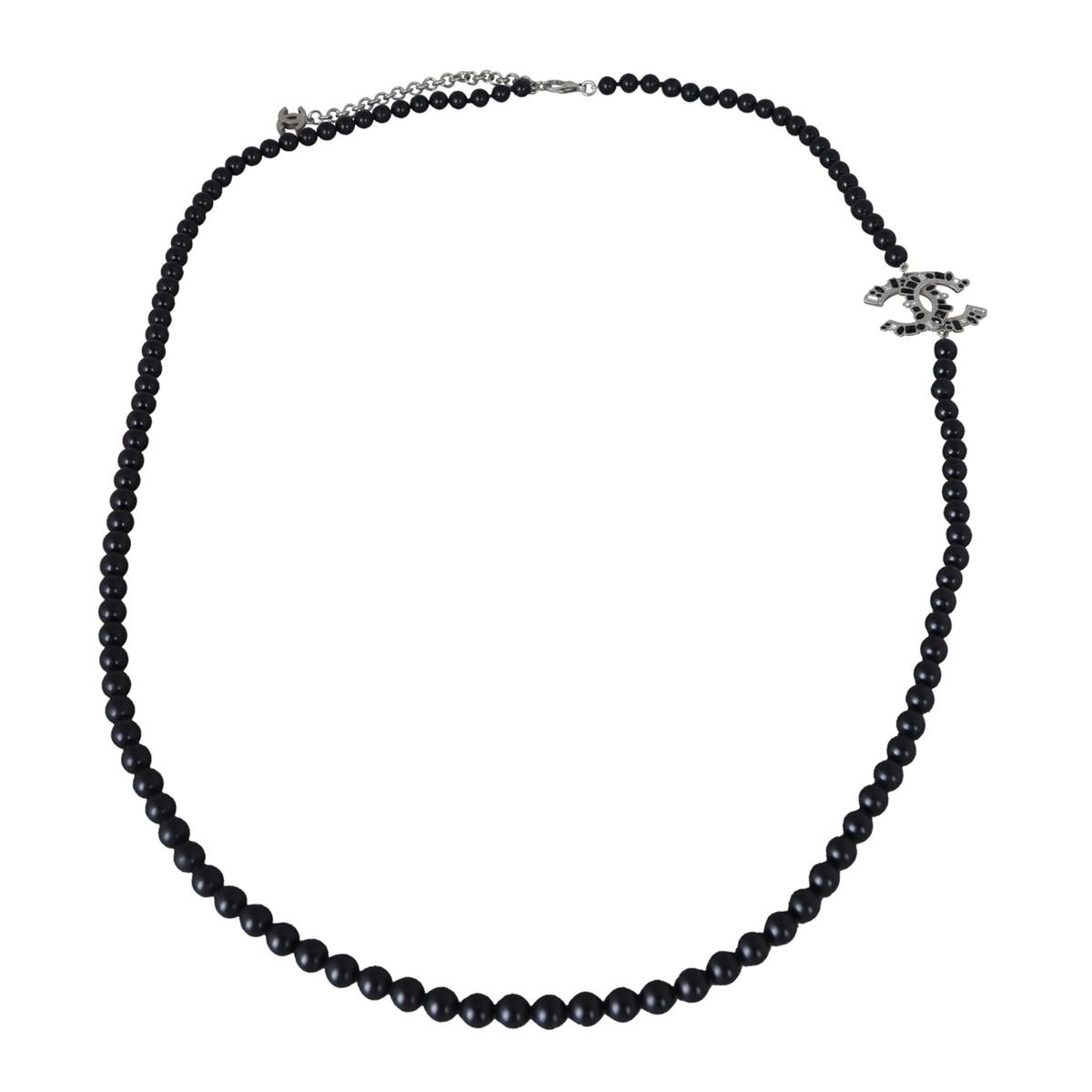 Chanel black beaded 2025 cc logo necklace