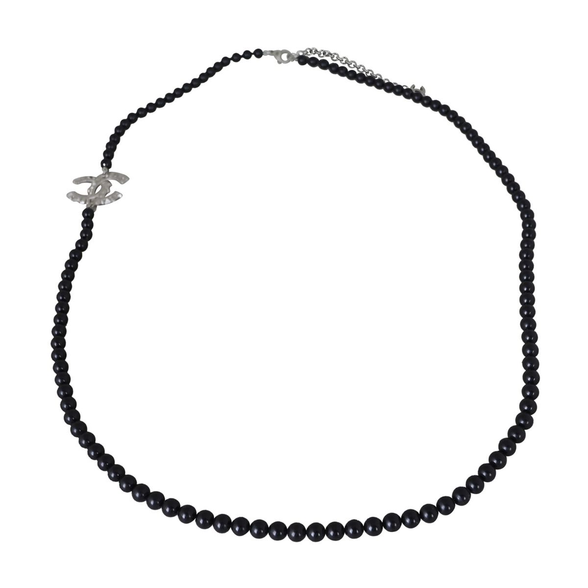 Chanel black beaded cc logo necklace cheap