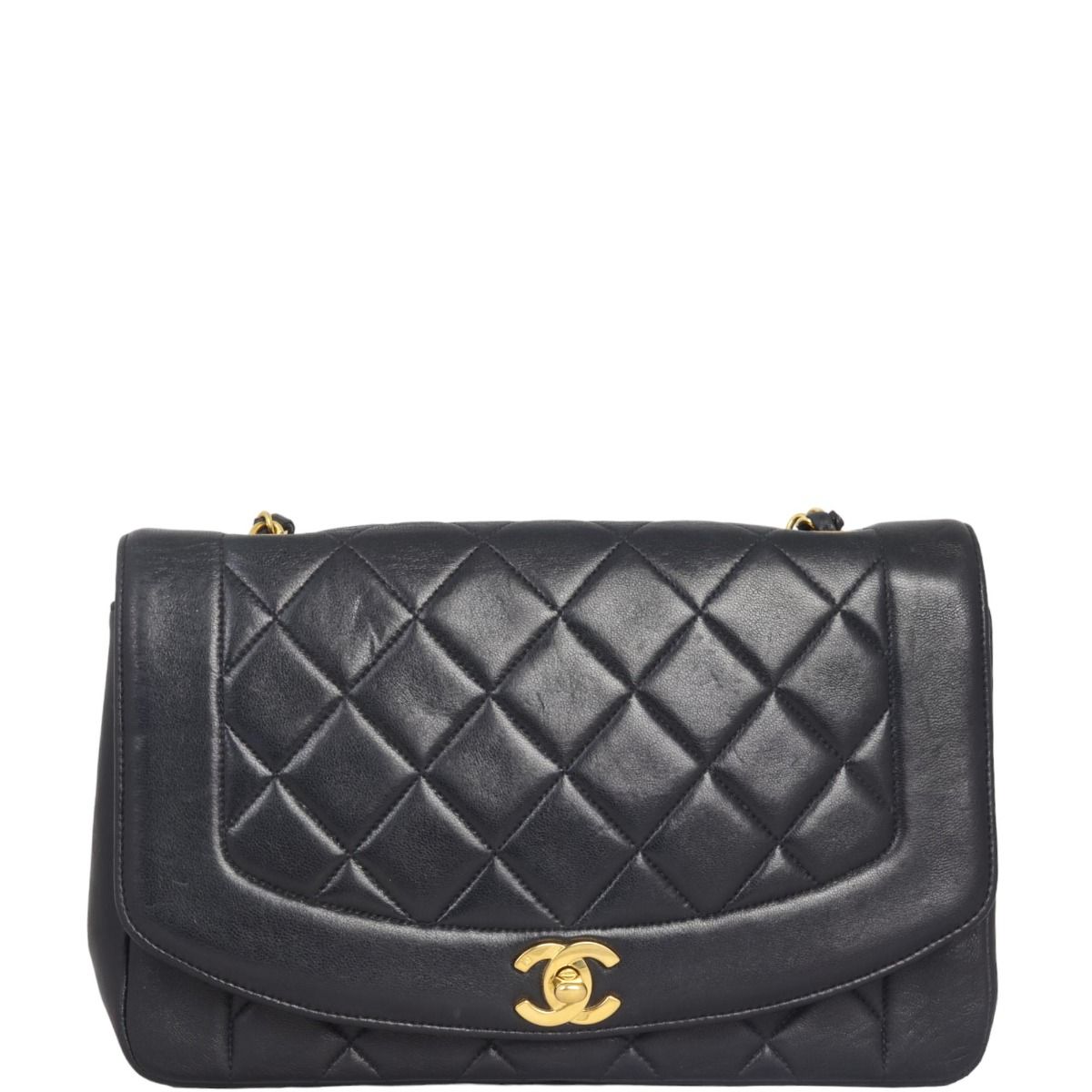 Chanel - Vintage Diana Flap Bag - Black Lambskin - GHW - Vintage