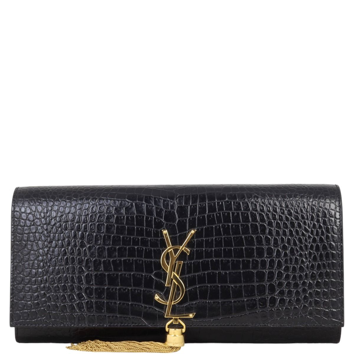 Saint Laurent Kate Tassel Clutch Croc Embossed