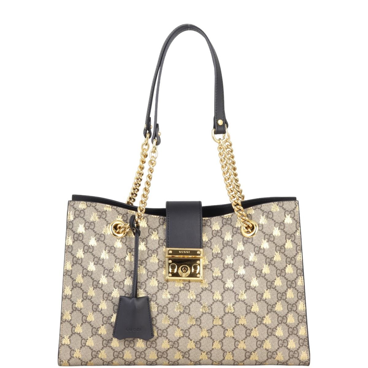 Padlock leather-trimmed printed coated-canvas tote