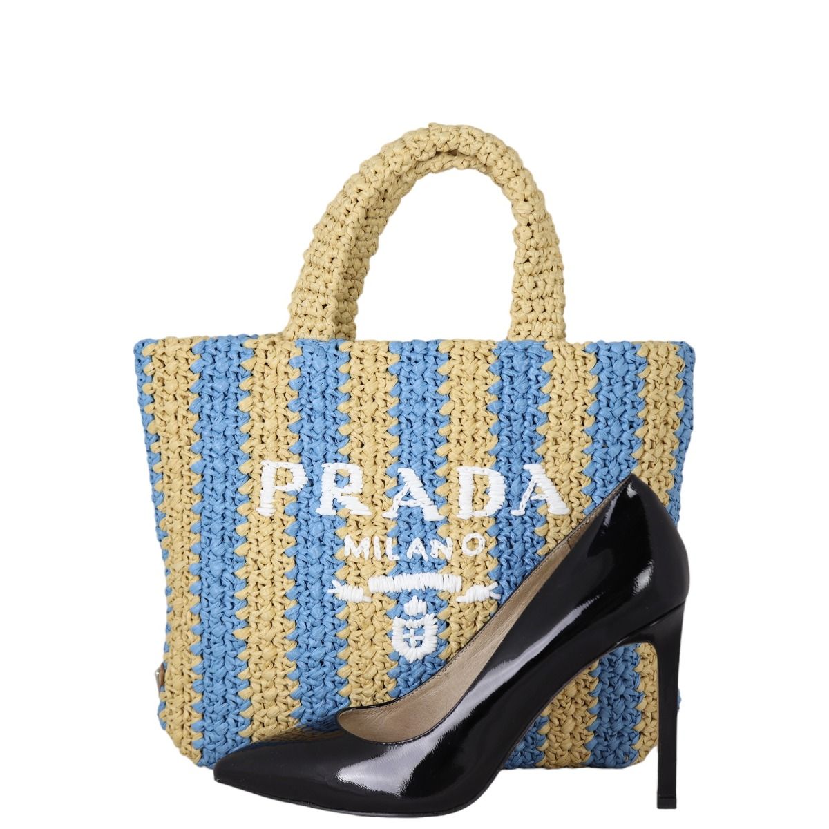 Prada raffia tote discount