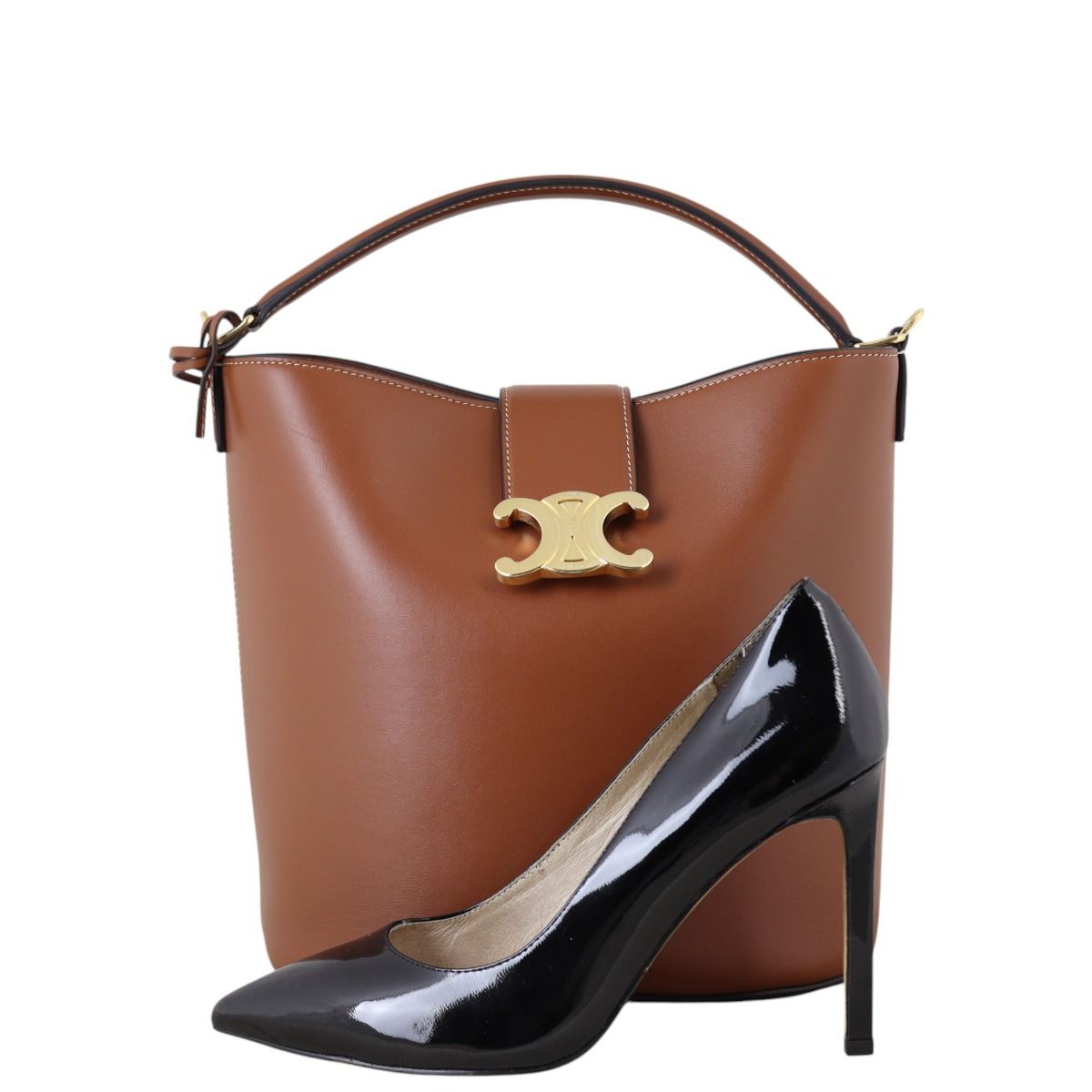 【CELINE】Louise ミディアムバケットバッグ ブラウン ミニ バケット ルイーズ / スムースカーフスキン - ブラック