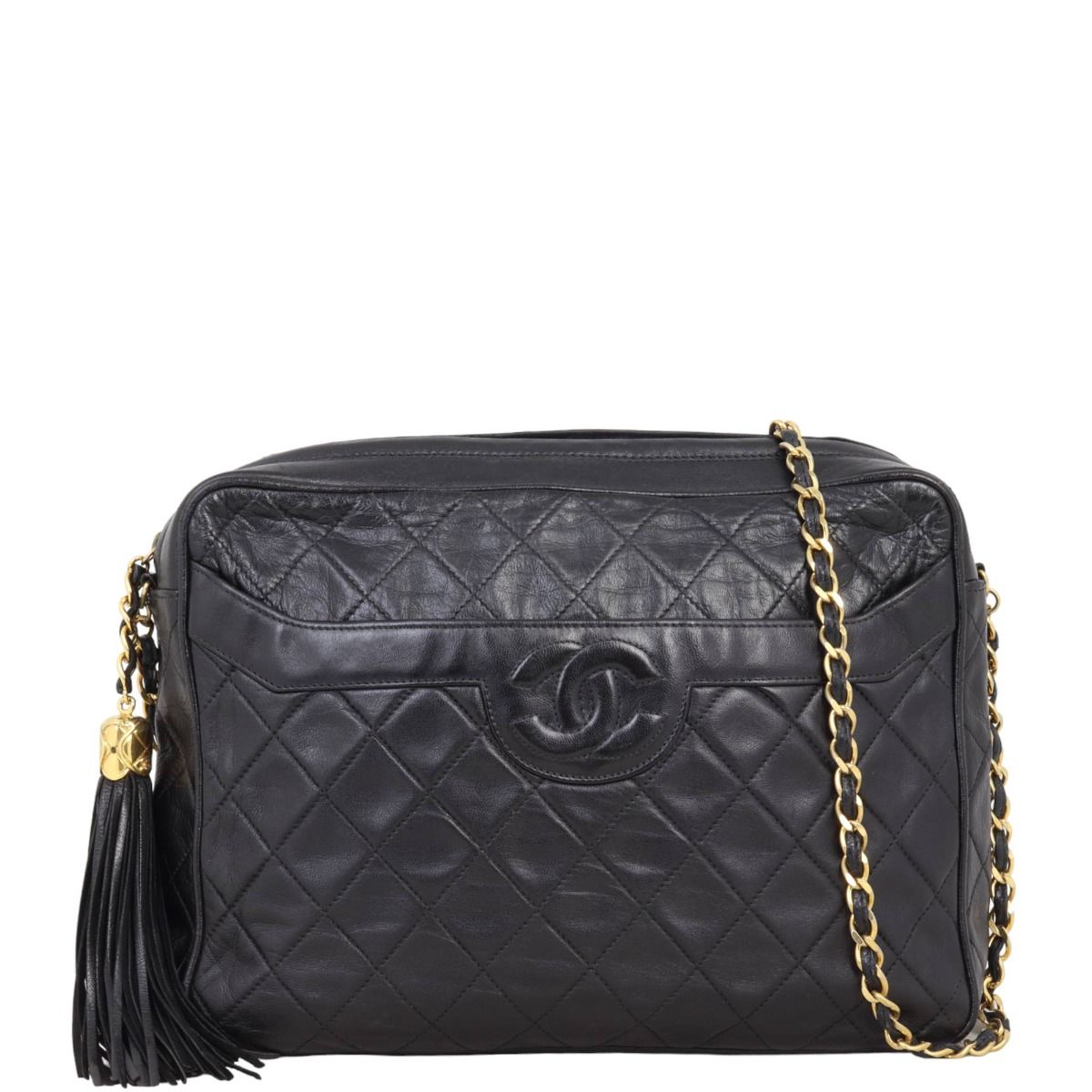 Chanel Vintage Camera Tassel Bag Medium Black