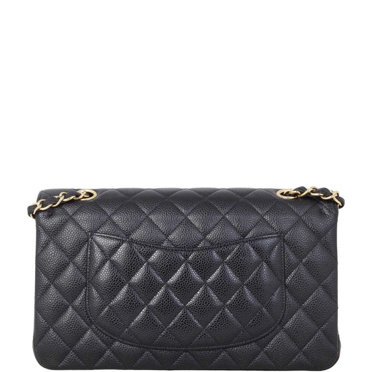 Chanel black quilted caviar medium classic double flap bag shop