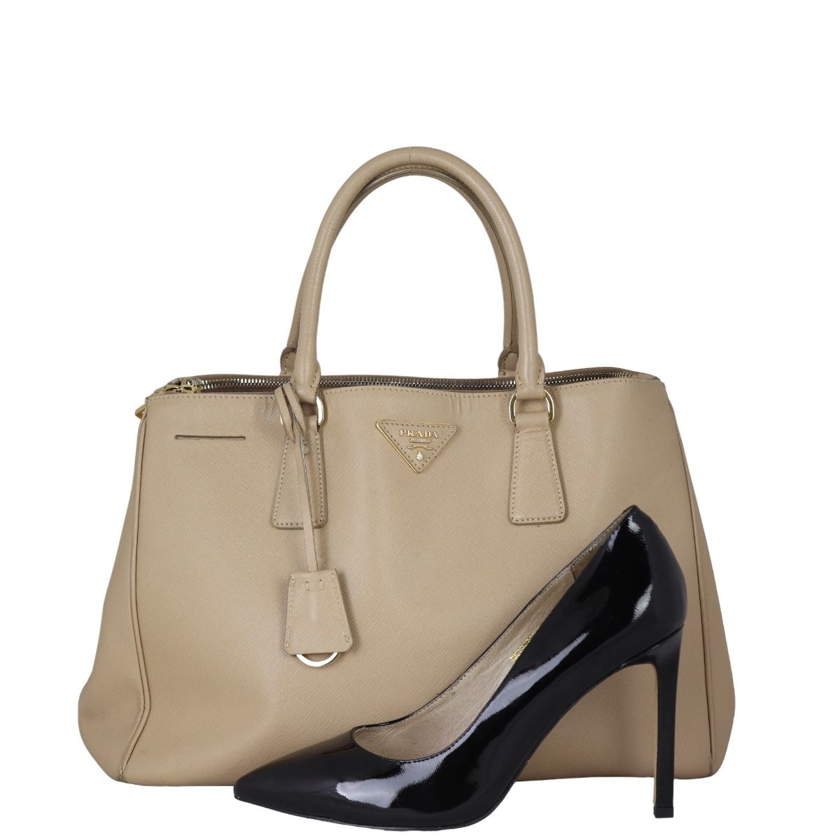 Prada saffiano double deals zip medium