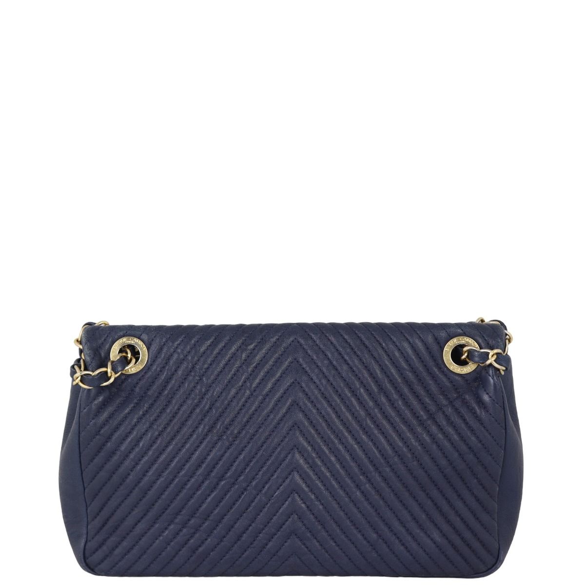 Chanel Surpique Chevron Single Flap Bag Navy Blue